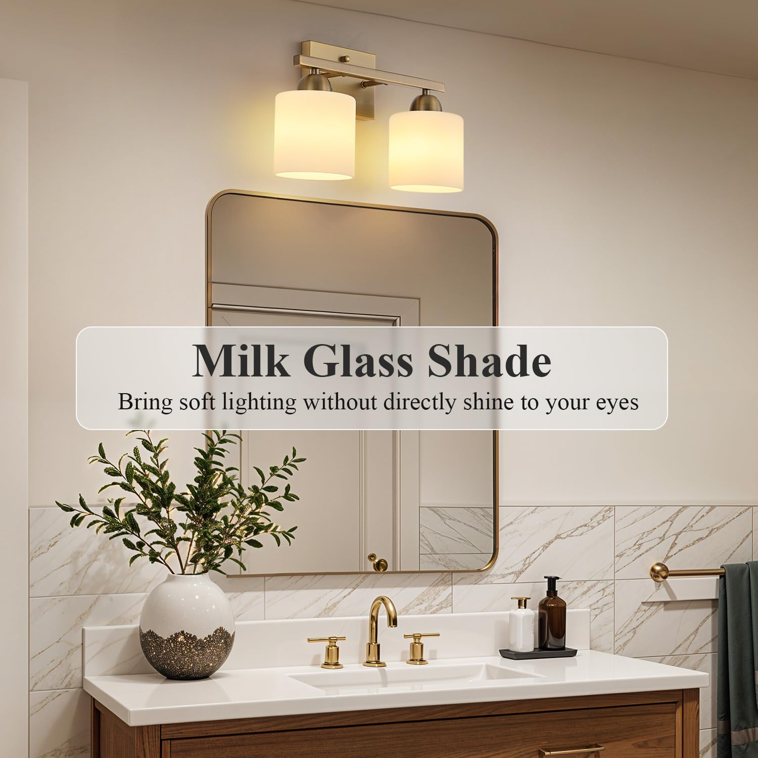Mecgirn Stainless Steel Bathroom Light Fixtures, 2 Light Vanity Lights Over Mirror, Brass Finish, Model B0003-2-Brass