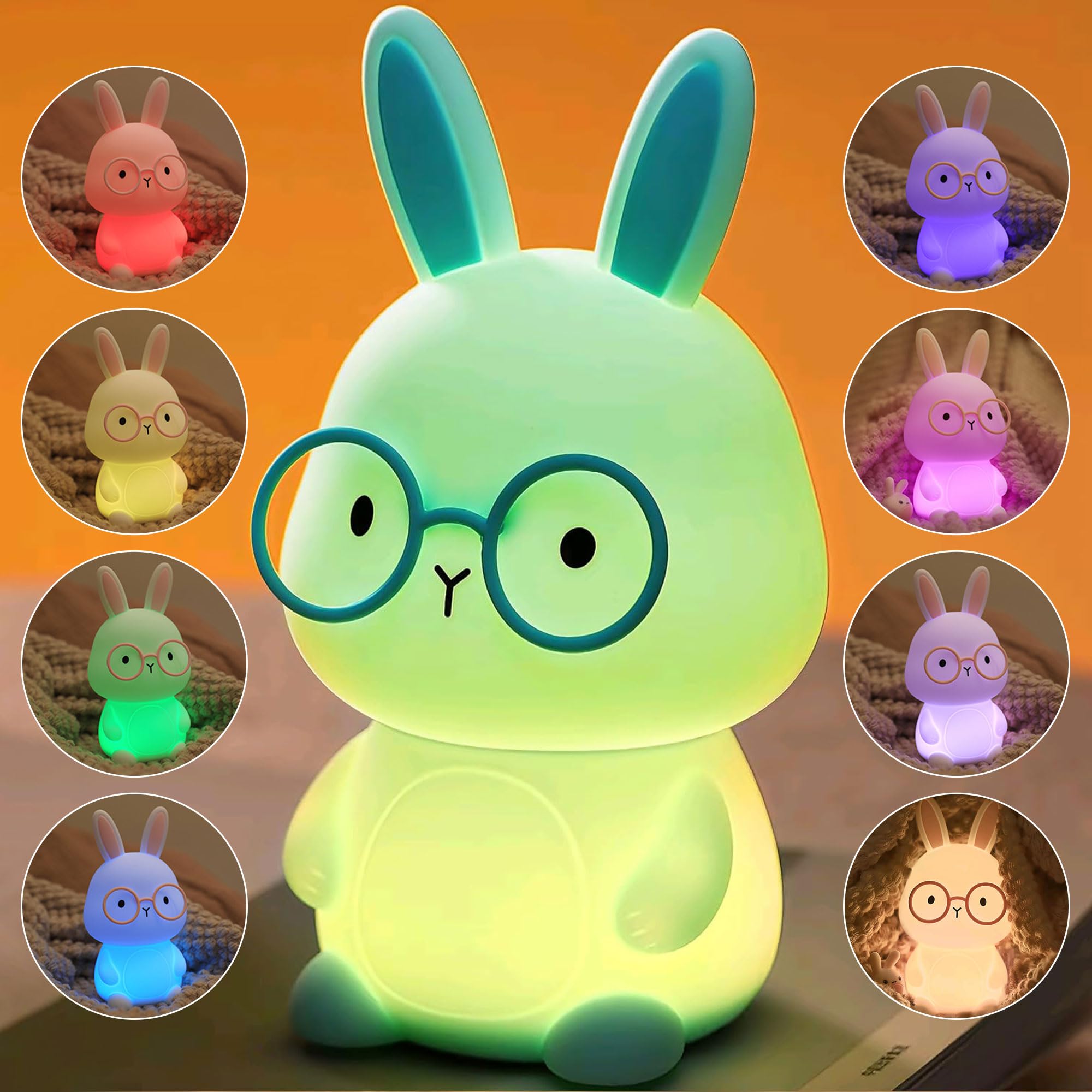 FAMIDUO Bunny Night Light, Rabbit Lamp for Kids, Rechargeable LED Nightlight for Easter Gift,Silicone Bedside Lamp with Touch Co