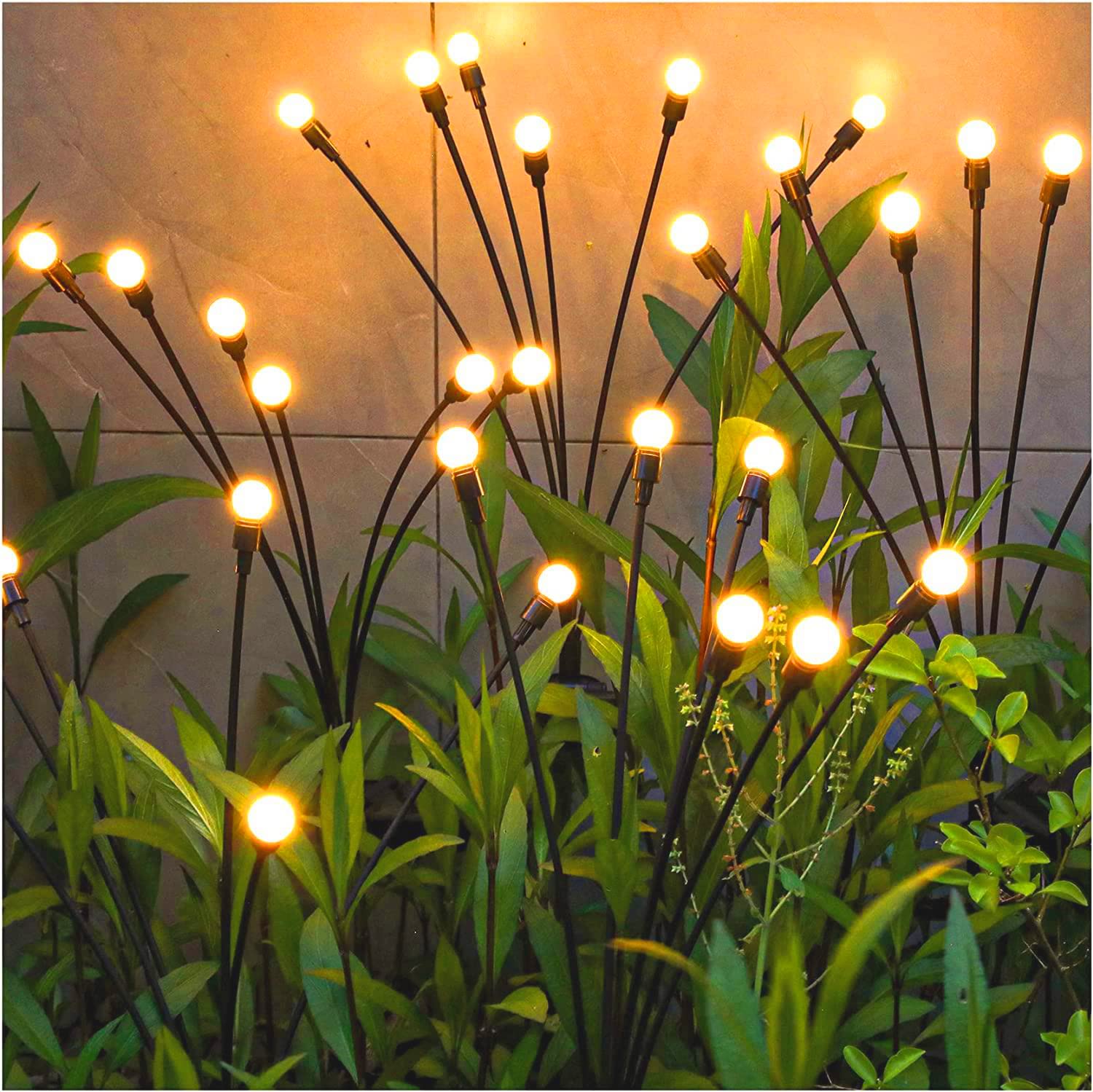 TONULAX Solar Garden Lights - Swaying Light with Iron Wire & Bulb Base, 2 Pack, Warm White