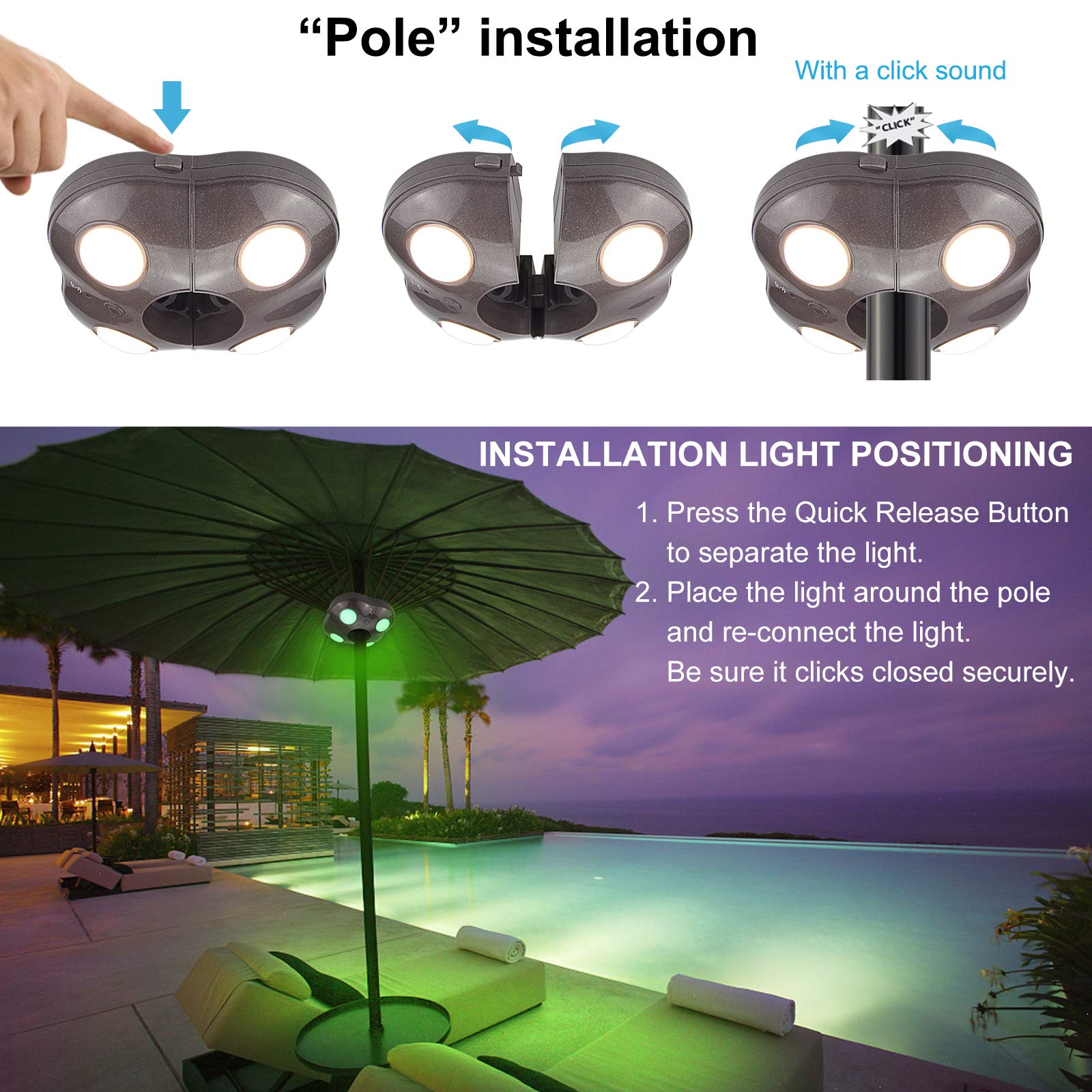 BIGMONAT Patio Umbrella Light, Battery Operated, Color Changing, 250 Lumens, Remote & Timer, Brown, Model B1040IR-16C-1Brown