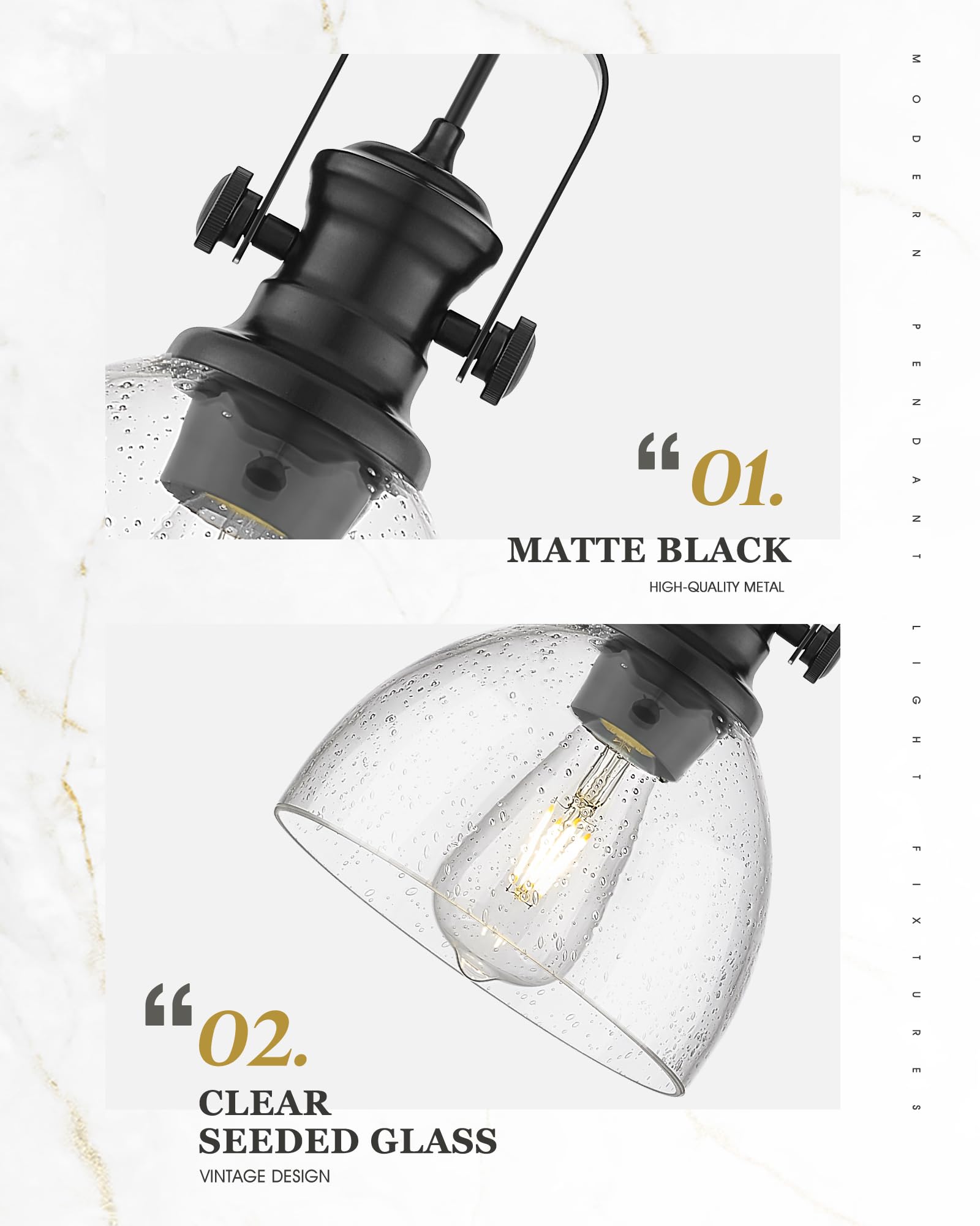 Audickic Black Pendant Light - 7.5" Farmhouse Seeded Glass Shade - Vintage Metal Hanging Fixture, Model AD-22151-1P-BK