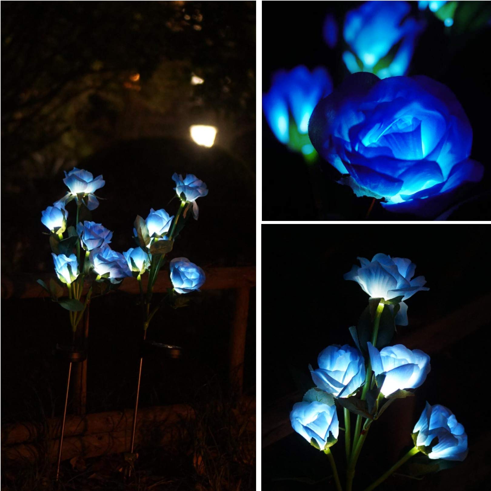 Decorman Solar Garden Rose Lights - 2 Pack, Waterproof LED, Stainless Steel, Blue, Model SRL-001