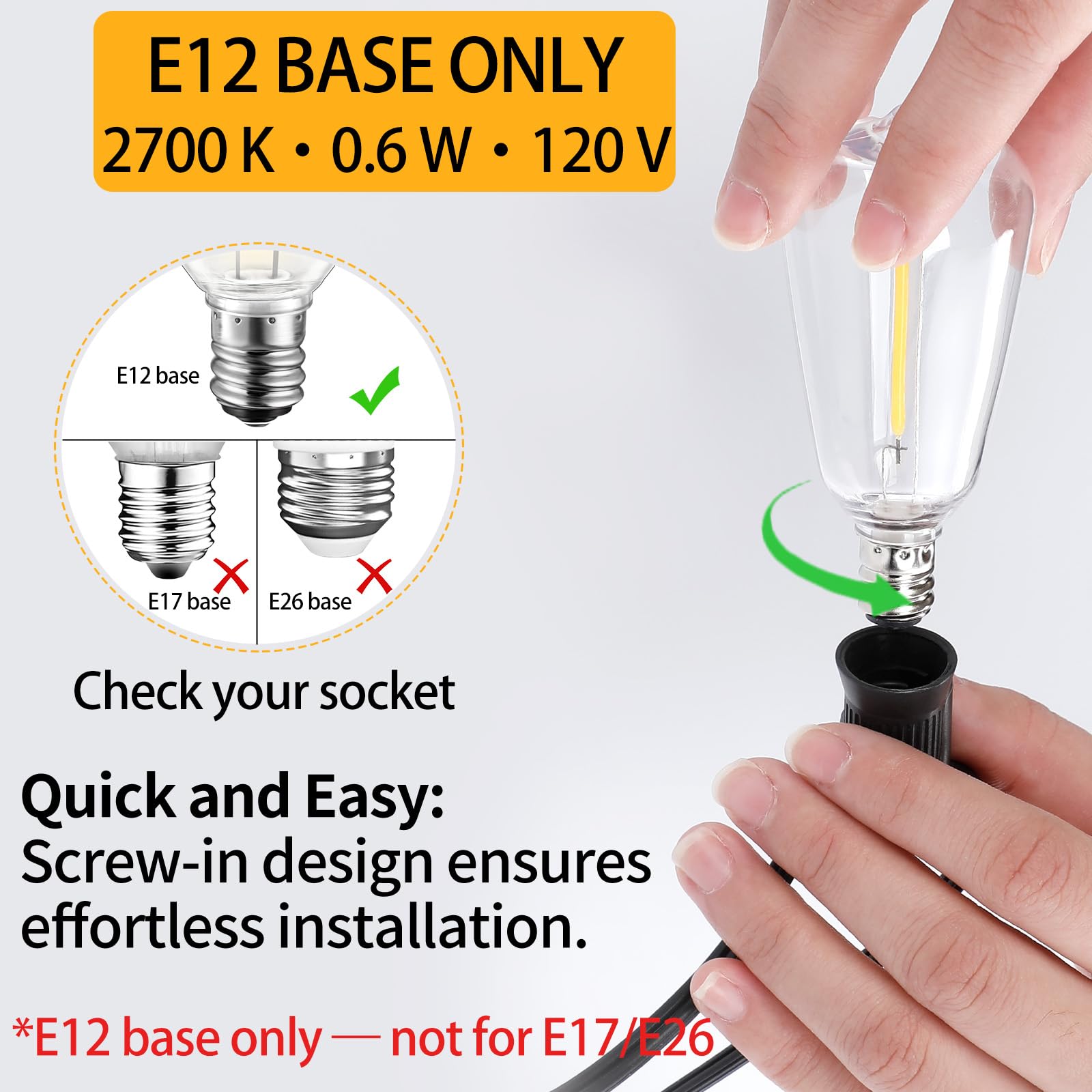 Hobbynors 10Pack ST38 LED String Light Bulbs, E12 Base, Shatterproof, 2700K Warm White, Vintage Edison, 7W Equivalent