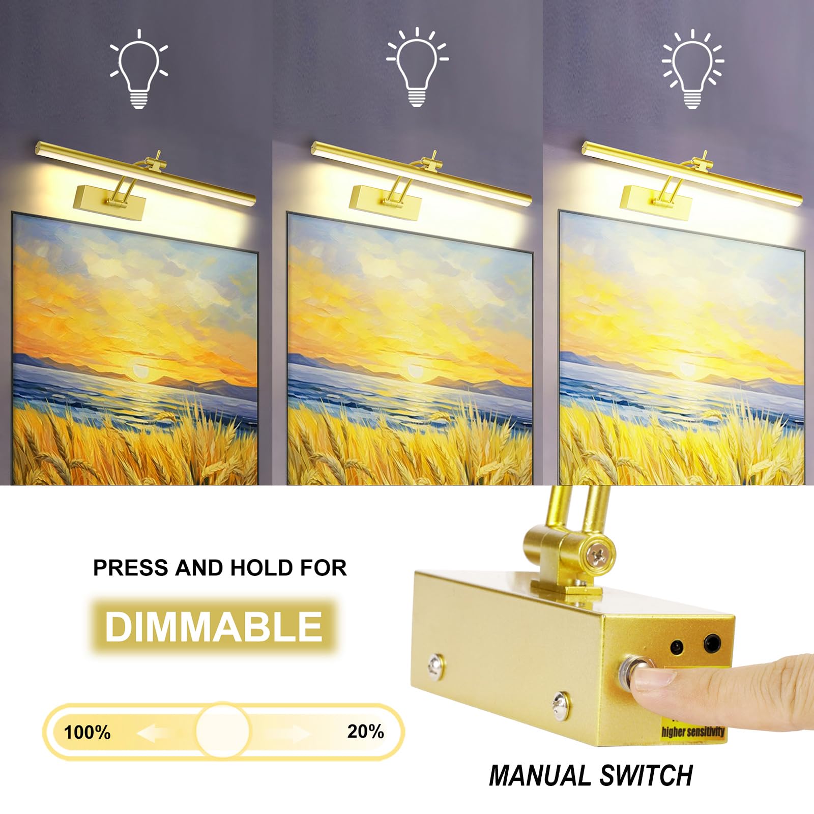 Yuichoy 4 Pack Picture Light For Wall Battery Operated, 12Inch Gallery Light, Wireless Art Lighting For Painting With Remote, Di