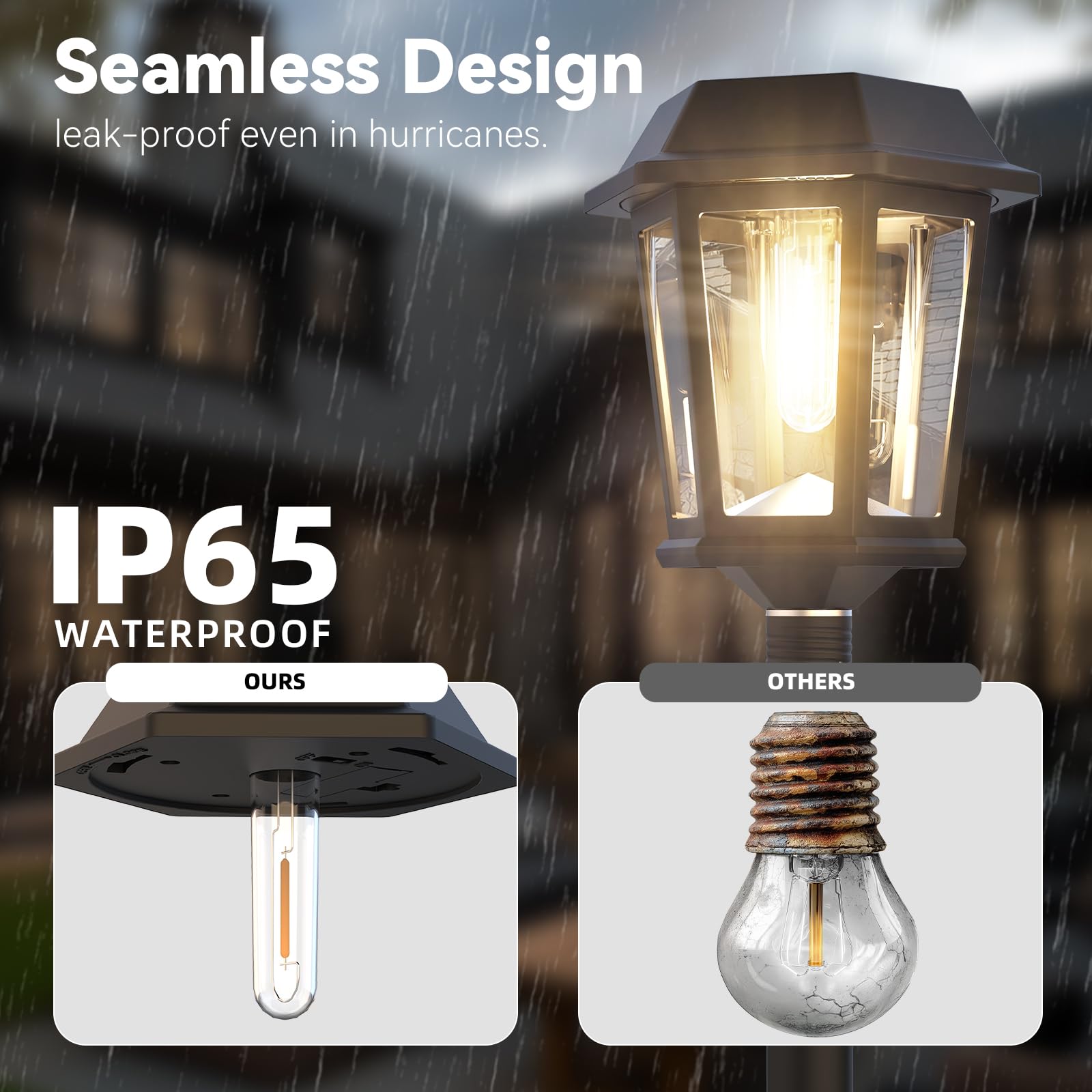 DOESLAG Solar Lamp Post Light, 2 Pack, 61 Inch, Waterproof, Warm White, Stainless Steel, Model ZC-22A, Black