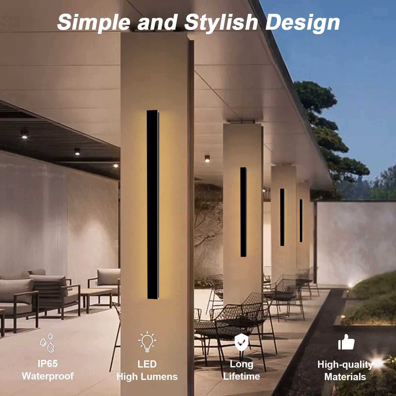 Gremlbuk 39Inch Modern Outdoor Wall Lights, Black Led Exterior Light Fixtures Wall Mount, 3000K Porch Lights Wall Sconce, Long Led Linear Wall Lights Outside Lighting For Garage, Front Door