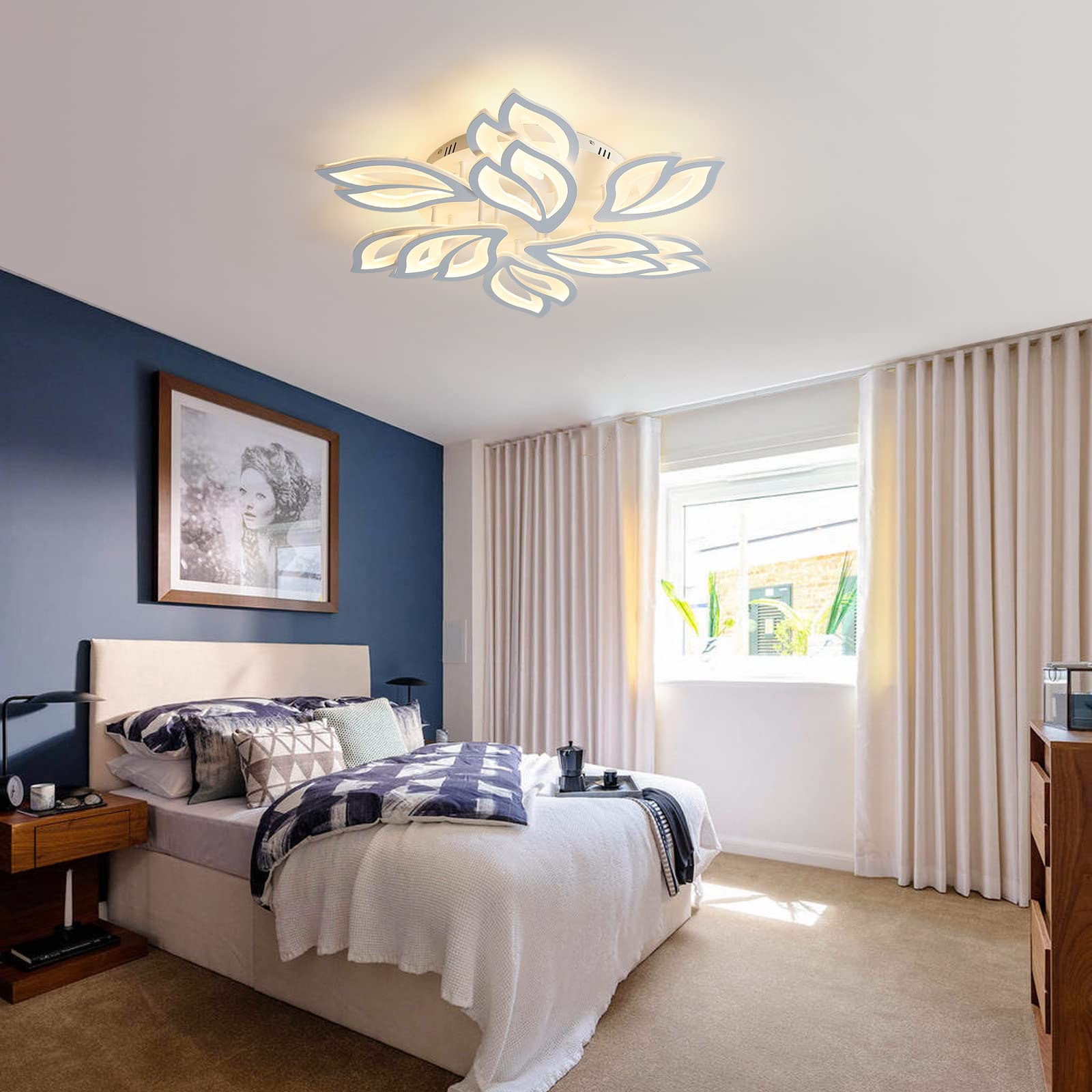 Garwarm Modern Ceiling Light, 30.3In Dimmable Led Flush Mount Ceiling Lamp, 75W Acrylic Petals Ceiling Chandelier Lighting Fixtu