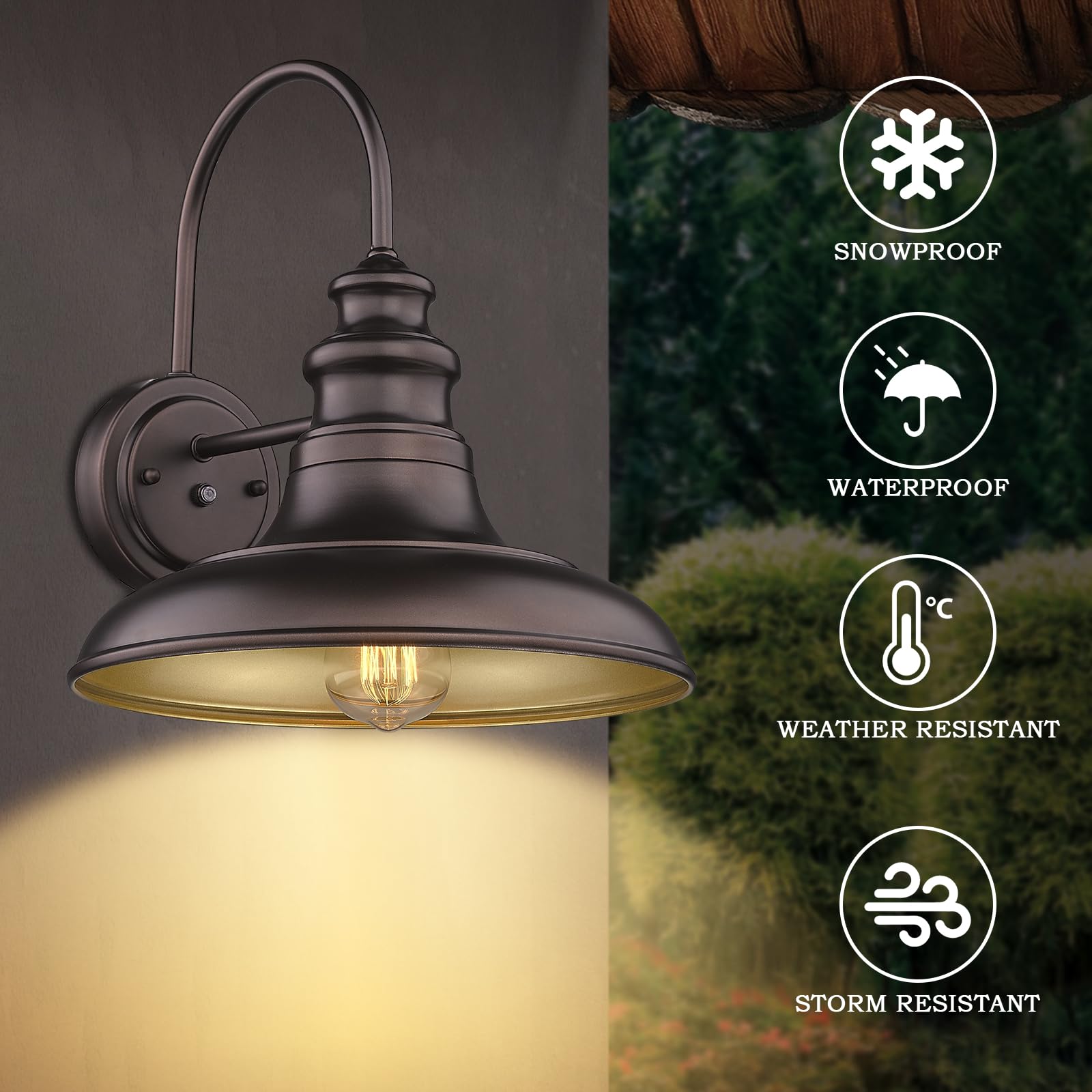Dusk To Dawn Sensor Outdoor Barn Light Fixture Outdoor Wall Sconce Farmhouse Wall Mount Lights Exterior Gooseneck Light Fixture Bronze Finish Industrial Wall Lantern For Porch  Entryways  4 Pack