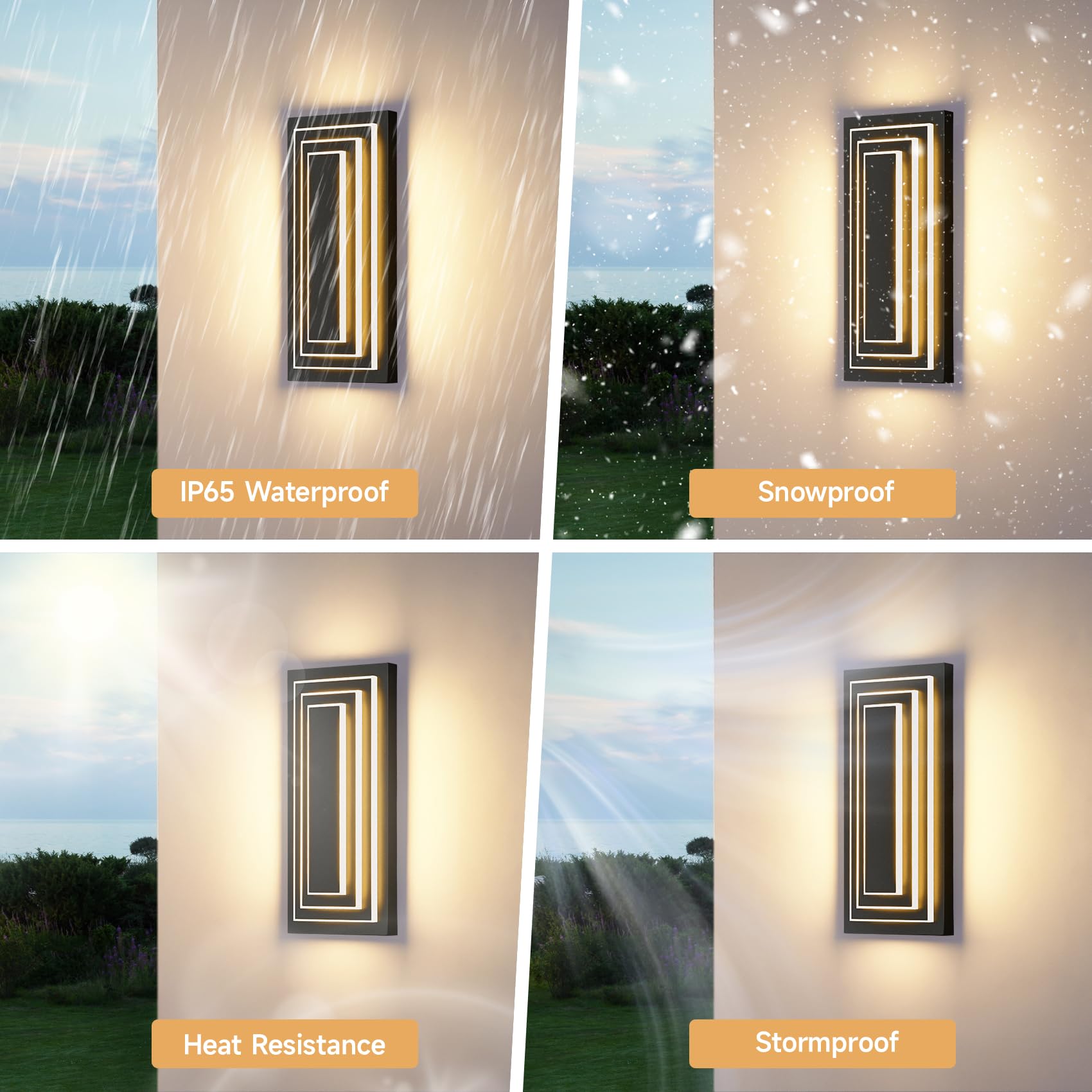 ZSMAIKU 3-Tier LED Outdoor Wall Light Sconce, 15.7 in, Black, Waterproof, 2 Pack, Model MK-108-400WHH-3C-