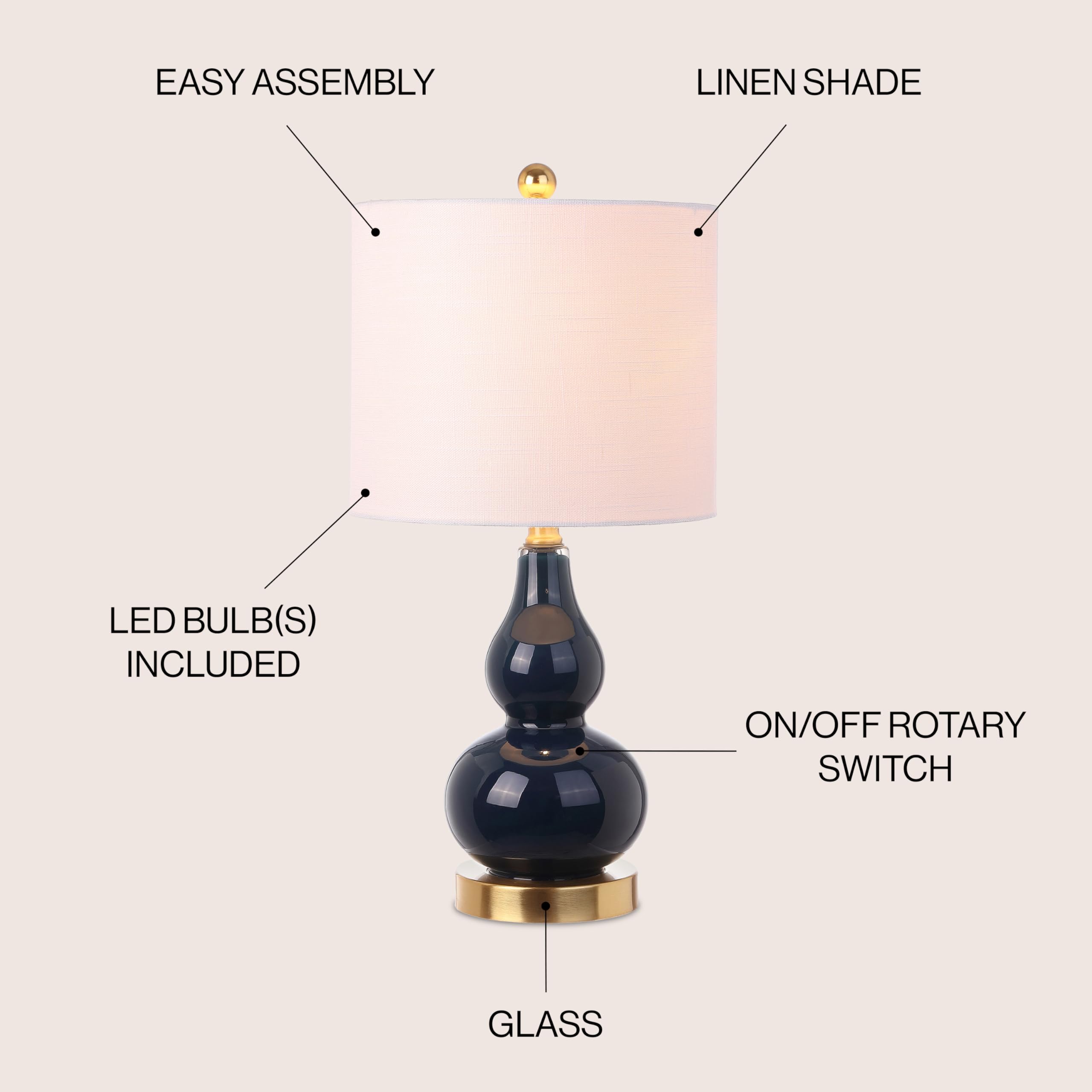 Jonathan Y Jyl1028F Anya 20.5'' Mini Glass Led Table Lamp, Transitional, Glam, Midcentury, Modern, Elegant, Office, Living Room,
