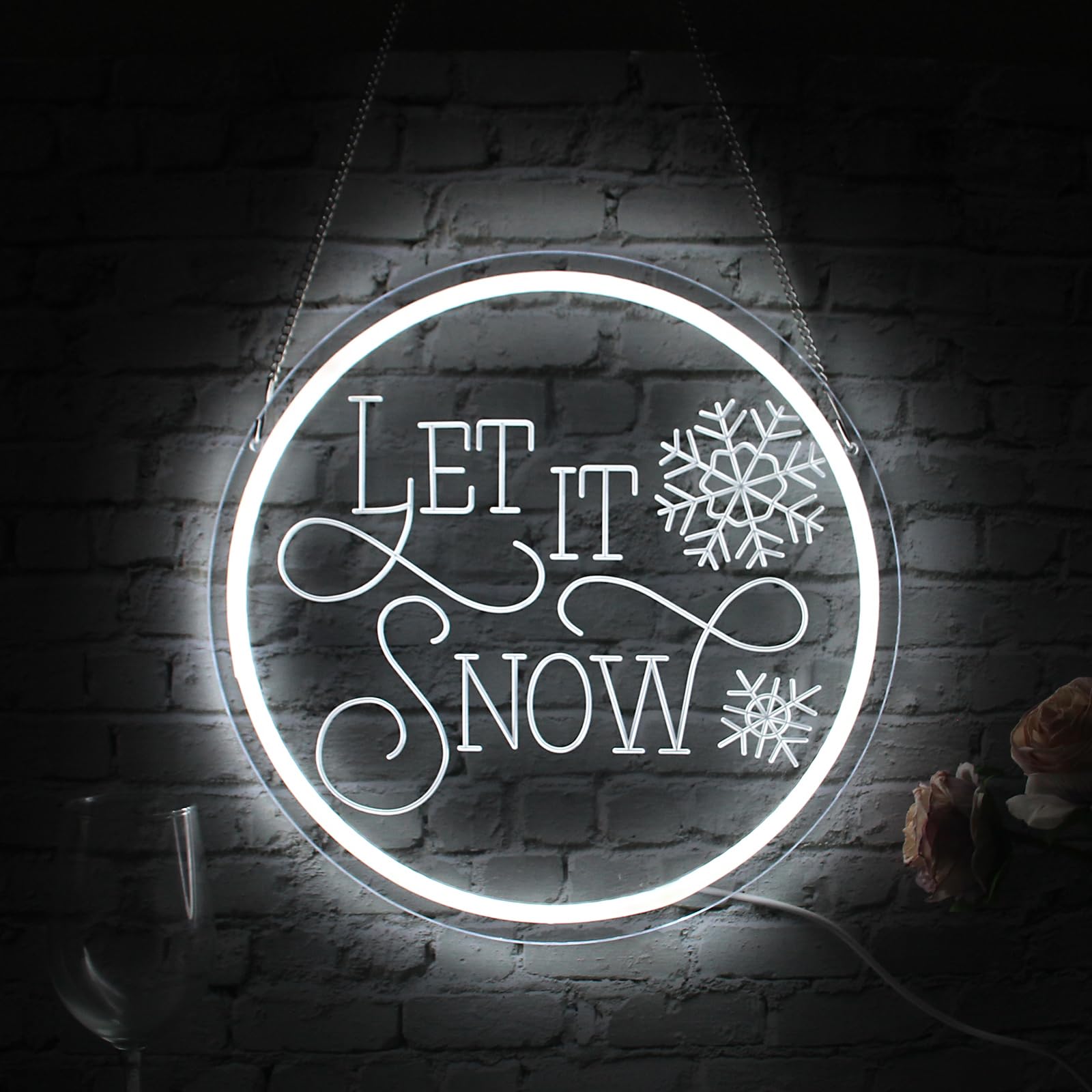 Jesalah Let It Snow Neon Sign - White LED Lamp for Kids Room, 12.8"x12.8", Model CX-snow, Perfect Christmas Gift and Home Decor