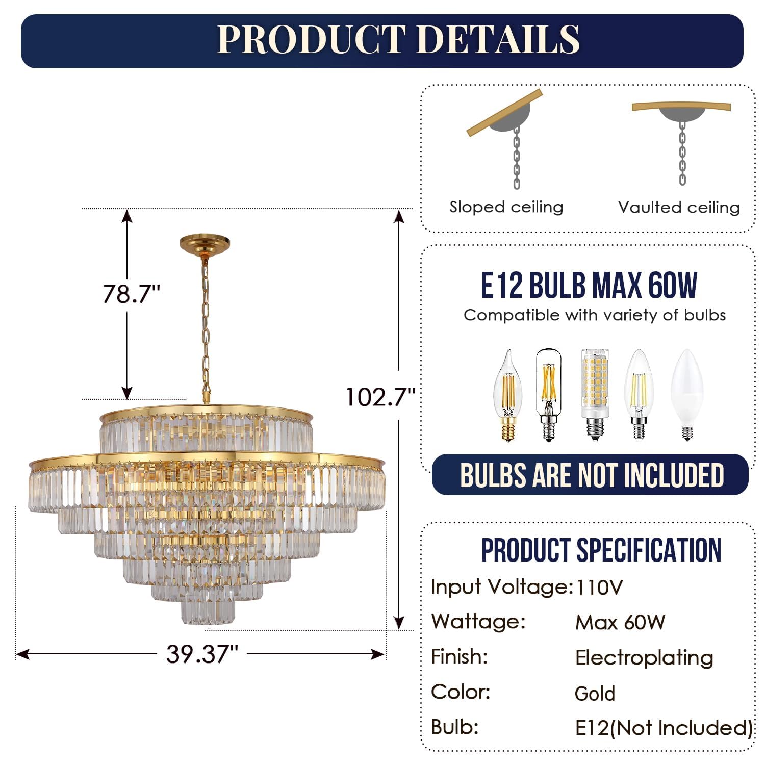 Gmlixin Large Crystal Chandeliers Gold Chandelier Luxury Pendant Ceiling Lights Fixture Hanging Raindrop Pendant Light Fixture F
