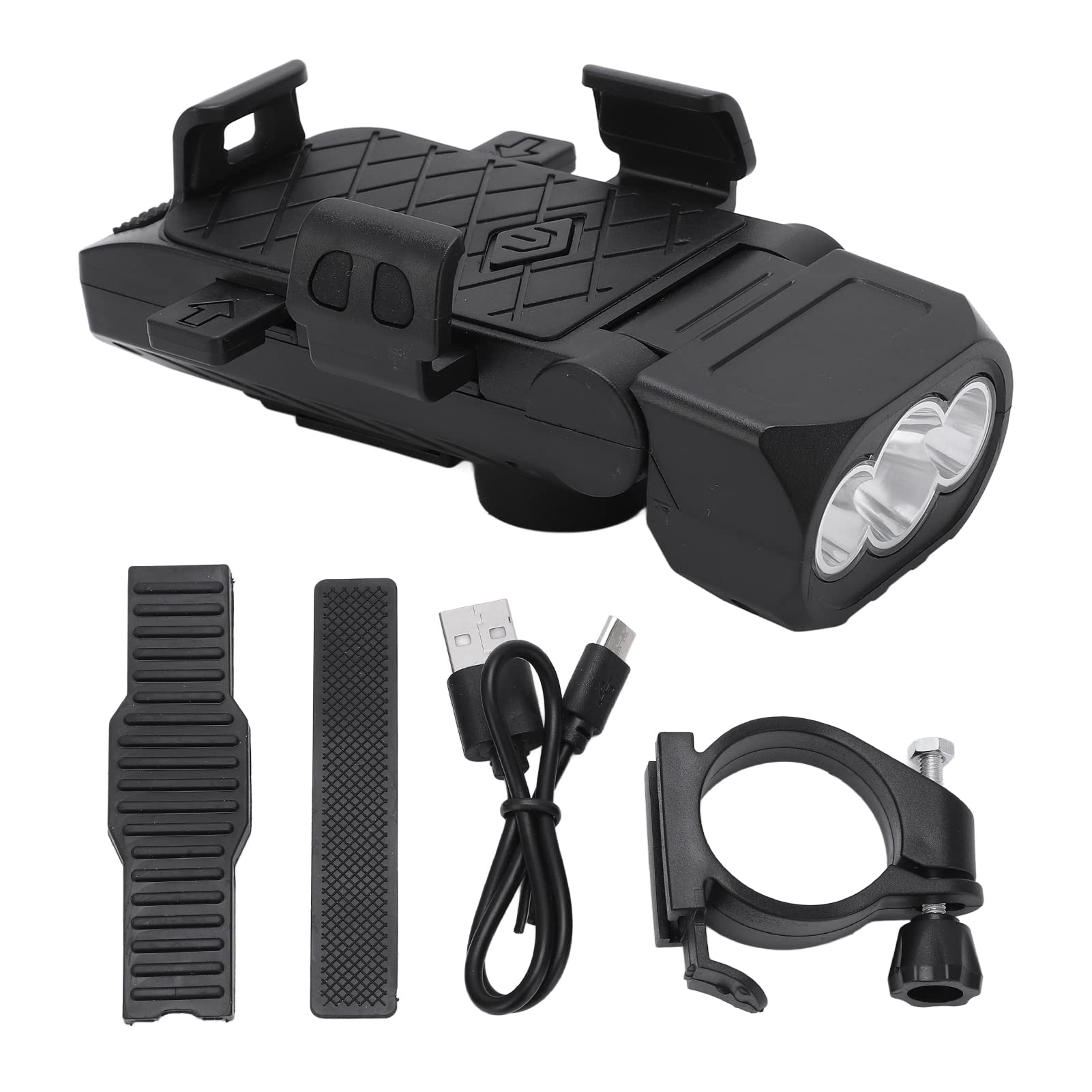 Bicycle Lights, Rechargeable 4-in-1 Bright Safety Light with Power Bank Horn Phone Holder for Night Commuting Mountain Biking Cy