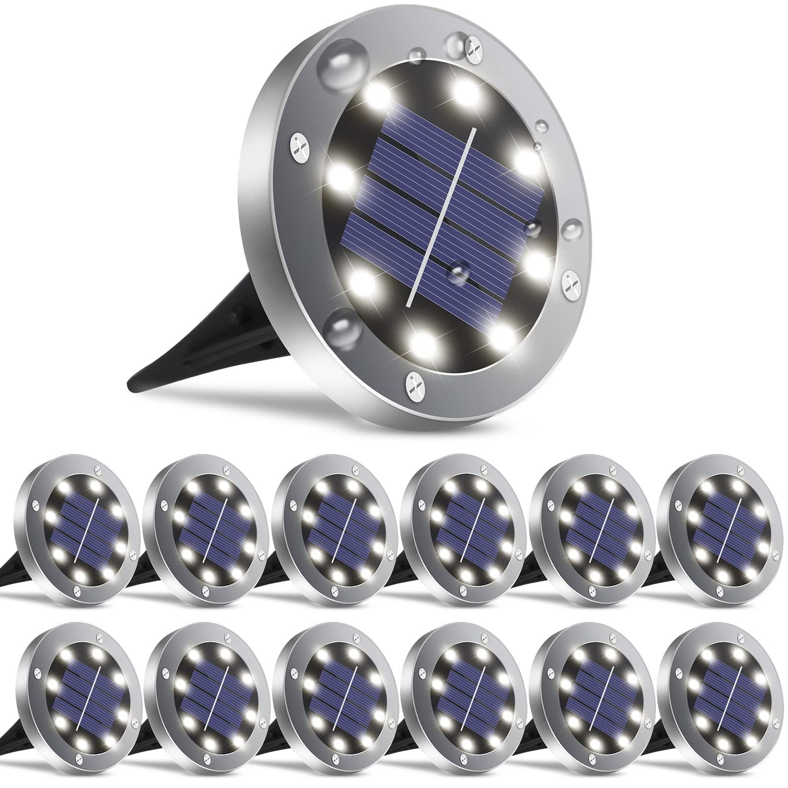Solar Outdoor Lights 12 Packs, Garden Solar Lights Outdoor Waterproof Solar Pathway Lights Bright In-Ground Lights Outdoor Lighting Decor For Lawn, Patio , Yard, Driveway, Step And Walkway White Light