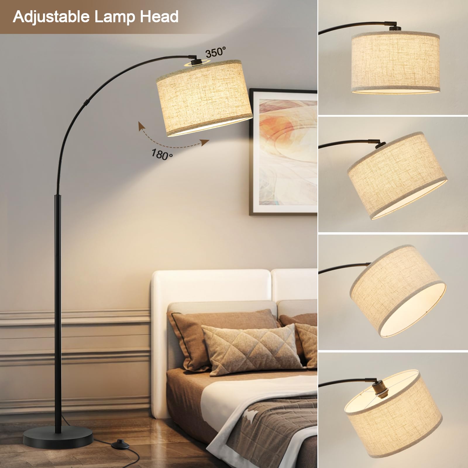 Luvkczc 71'' Arc Floor Lamps For Living Room, Standing Lamp With Adjustable Head, Tall Pole Lamp With Foot Switch, Arched Readin