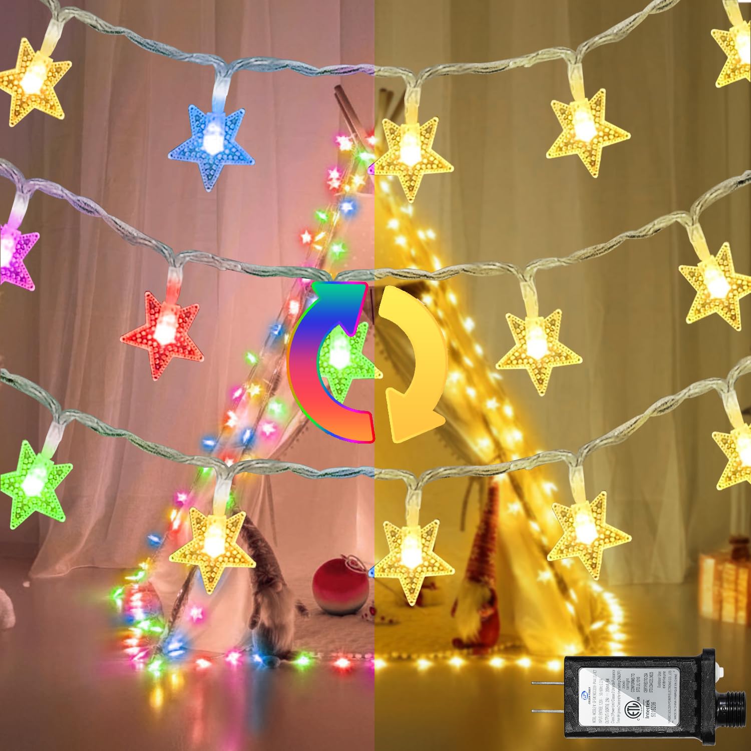 Star String Lights 360 LED 132FT, 8 Modes Plug in Star Fairy Lights with Timer & Memory, Indoor Outdoor Star Christmas Lights fo