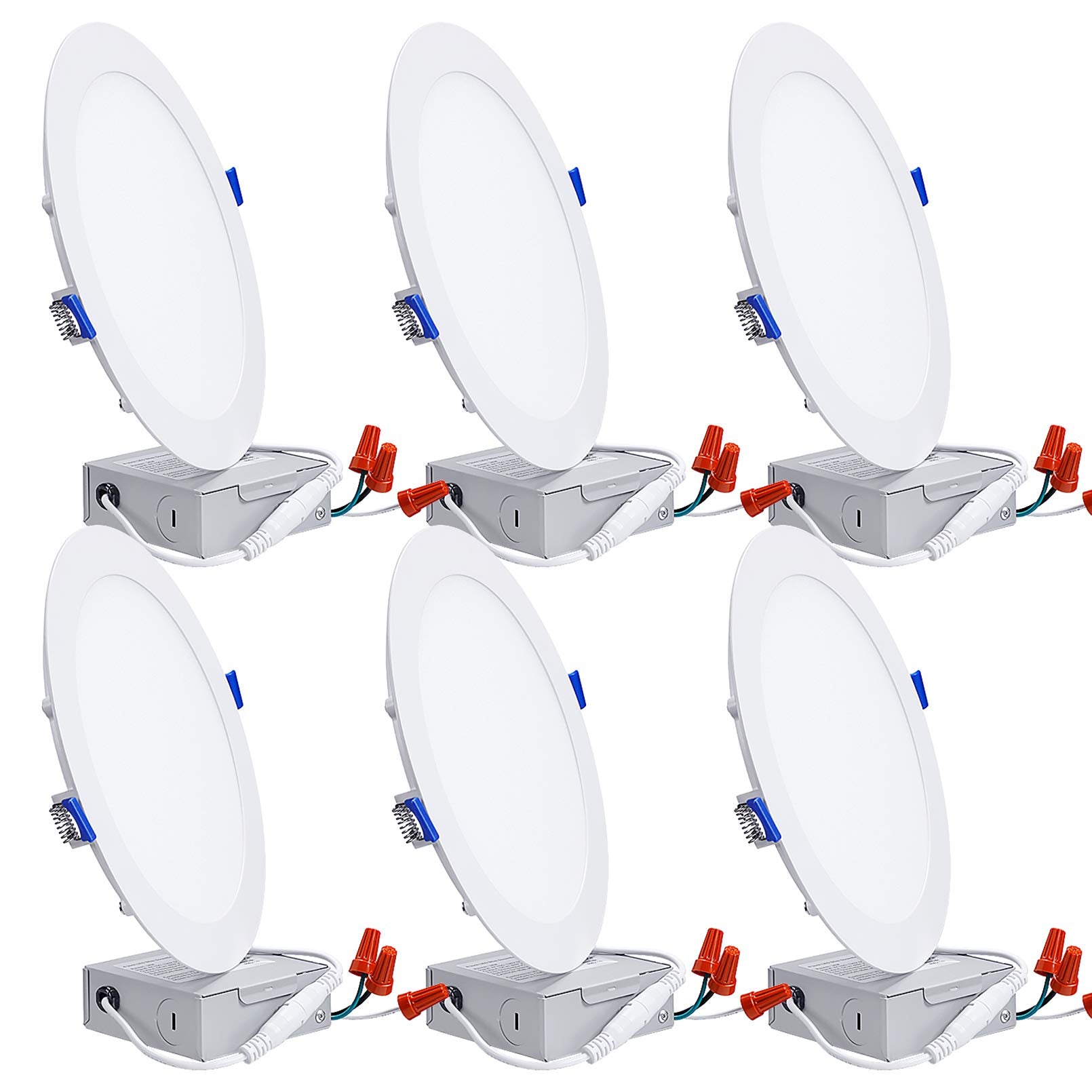 Torchstar Ultra-Thin 8 Inch Led Recessed Light With Junction Box, 5%-100% Dimmable Aluminum Recessed Downlight, Etl & Es Listed, 4000K Cool White, 18W Slim Recessed Lighting, Pack Of 6