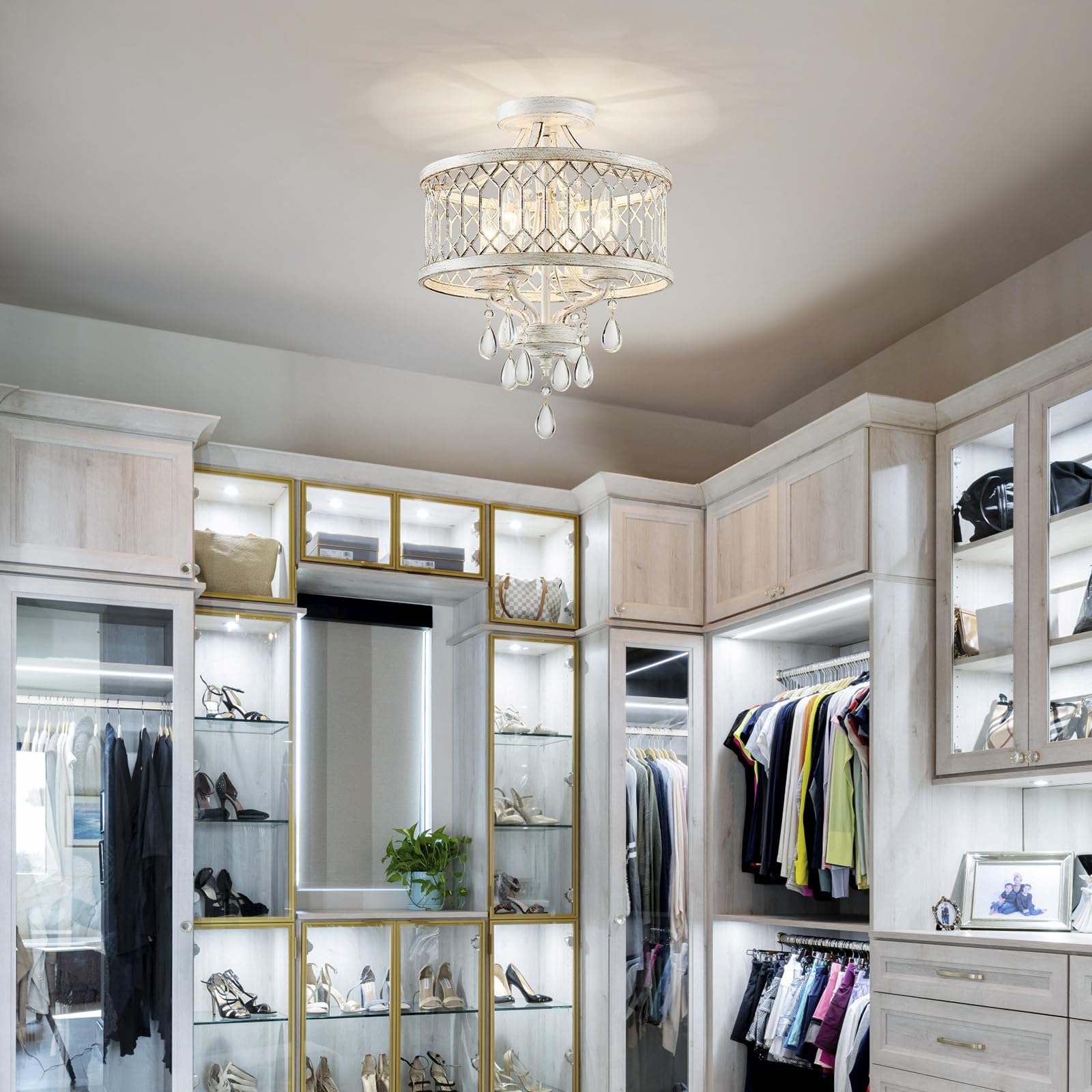 Crystal Ceiling Light Fixture  Modern Semi Flush Mount Ceiling Light  Farmhouse Crystal Chandeliers For Dining Room Light Fixture  Hallway Lighting Fixtures For Kitchen Bedroom Bathroom Foyer Entryway