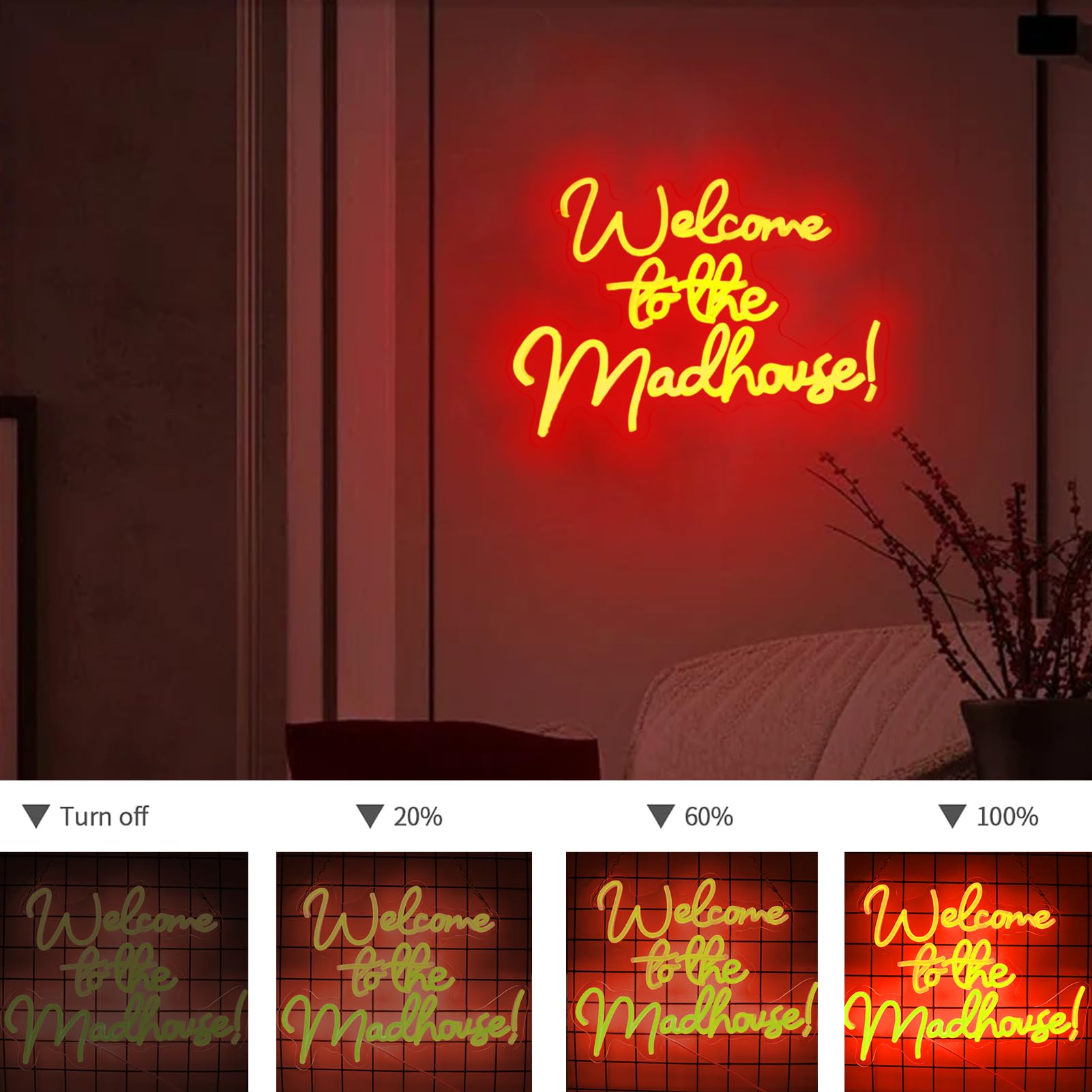 Tiabuy Neon Sign Wall Art Decor, Red LED Lights, 15.7x11.8 inches, Acrylic, Model TB-NS-C-08, Welcome to the Madhouse