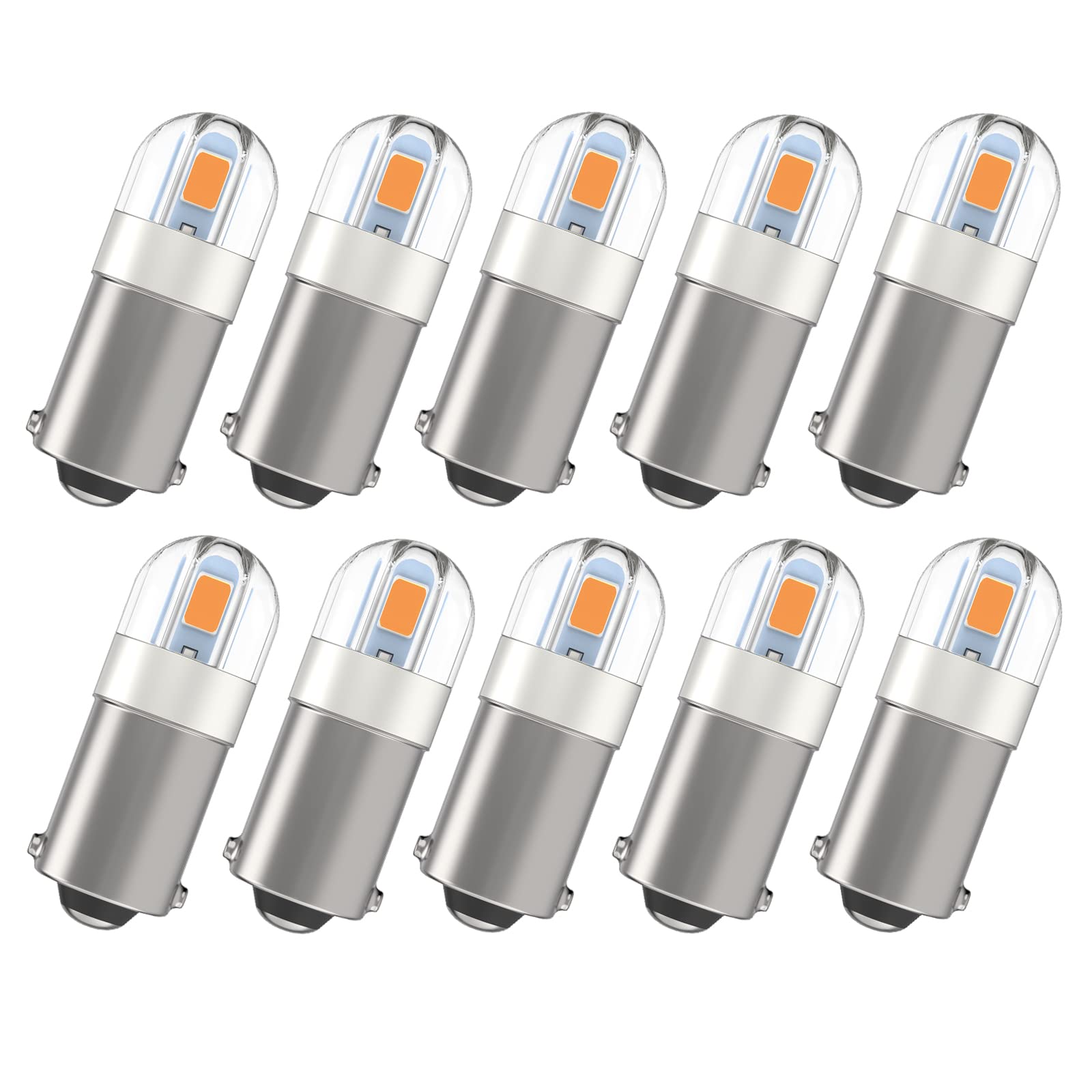Serundo Auto BA9S LED Bulb 2SMD 3030 Chips Pack of 10pcs Amber Yellow for Car Interior Dome Map License Plate Light
