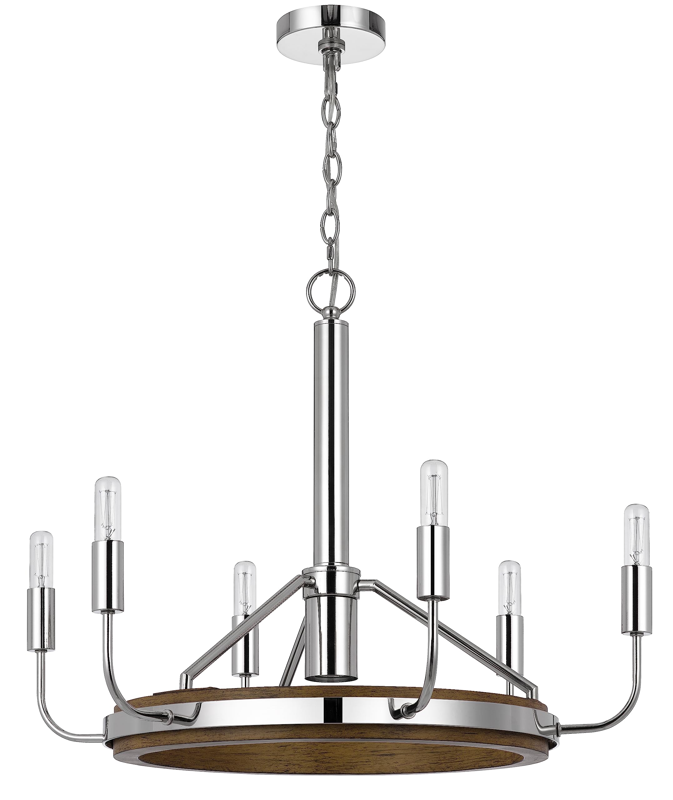 Cal Lighting Saluda 60W x 6 Metal Chandelier, Chrome/Oak