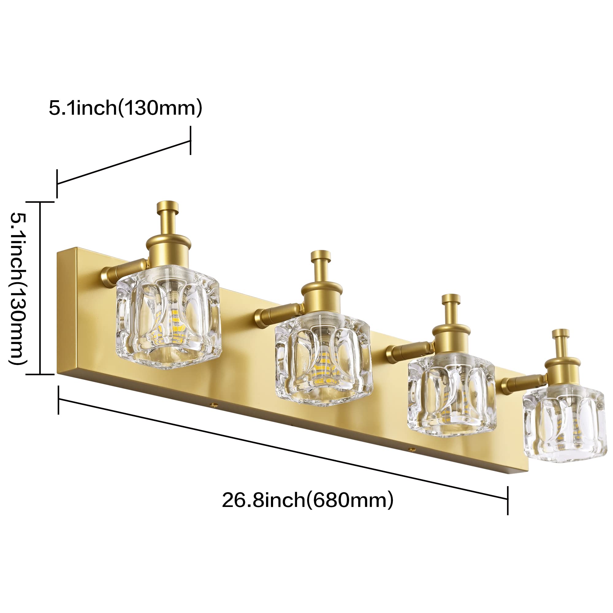 PRESDE Modern Crystal Bathroom Vanity Light - 4-Light Gold Fixture Over Mirror, Excludes Bulb, Model 476e546c-b841-4f4f-a519-bb35d