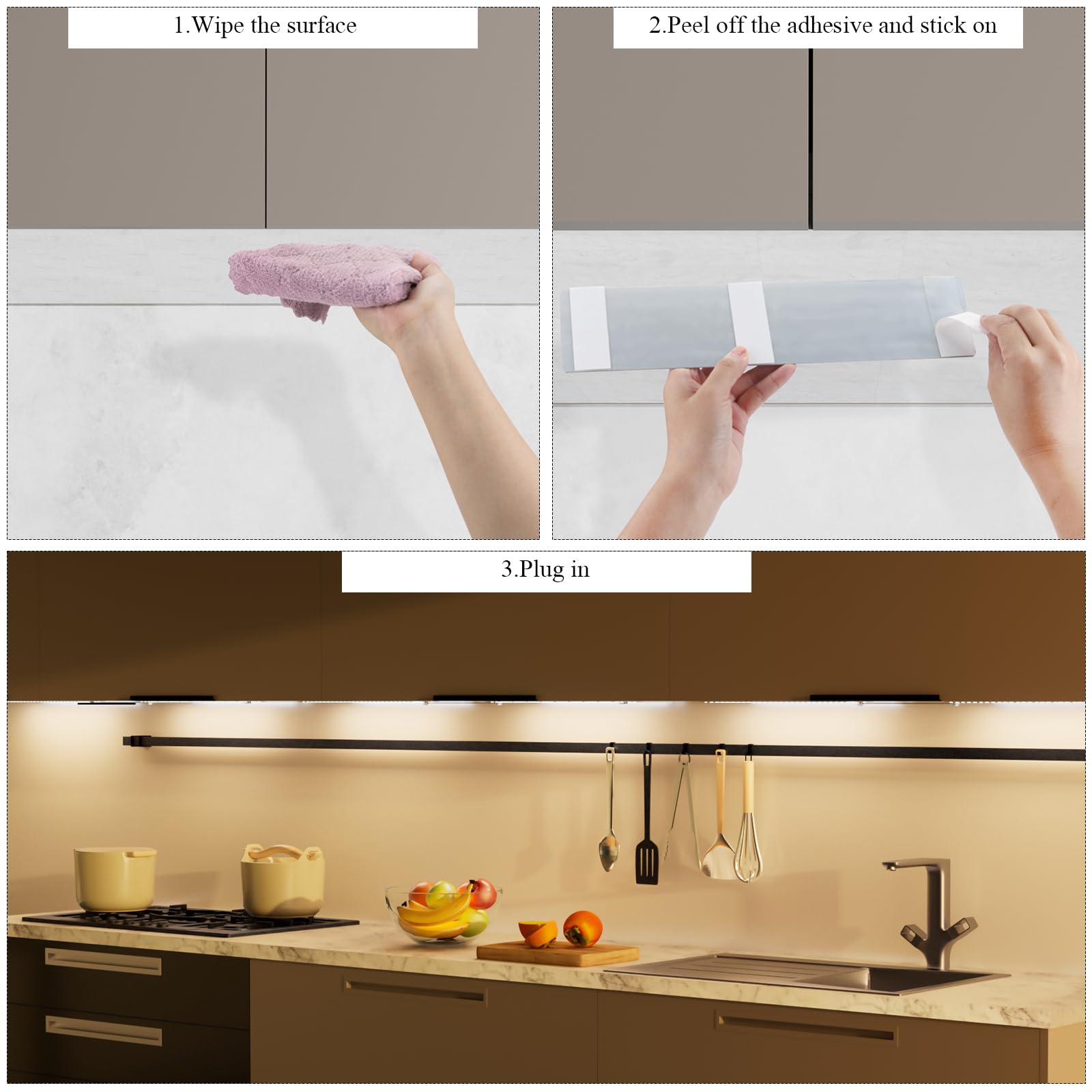 Undercabinet Lights For Kitchen 1000Lm 108 Leds, 2-Pack Under Cabinet Lighting Plug In, 12In Panel Under Counter Lights For Kitc