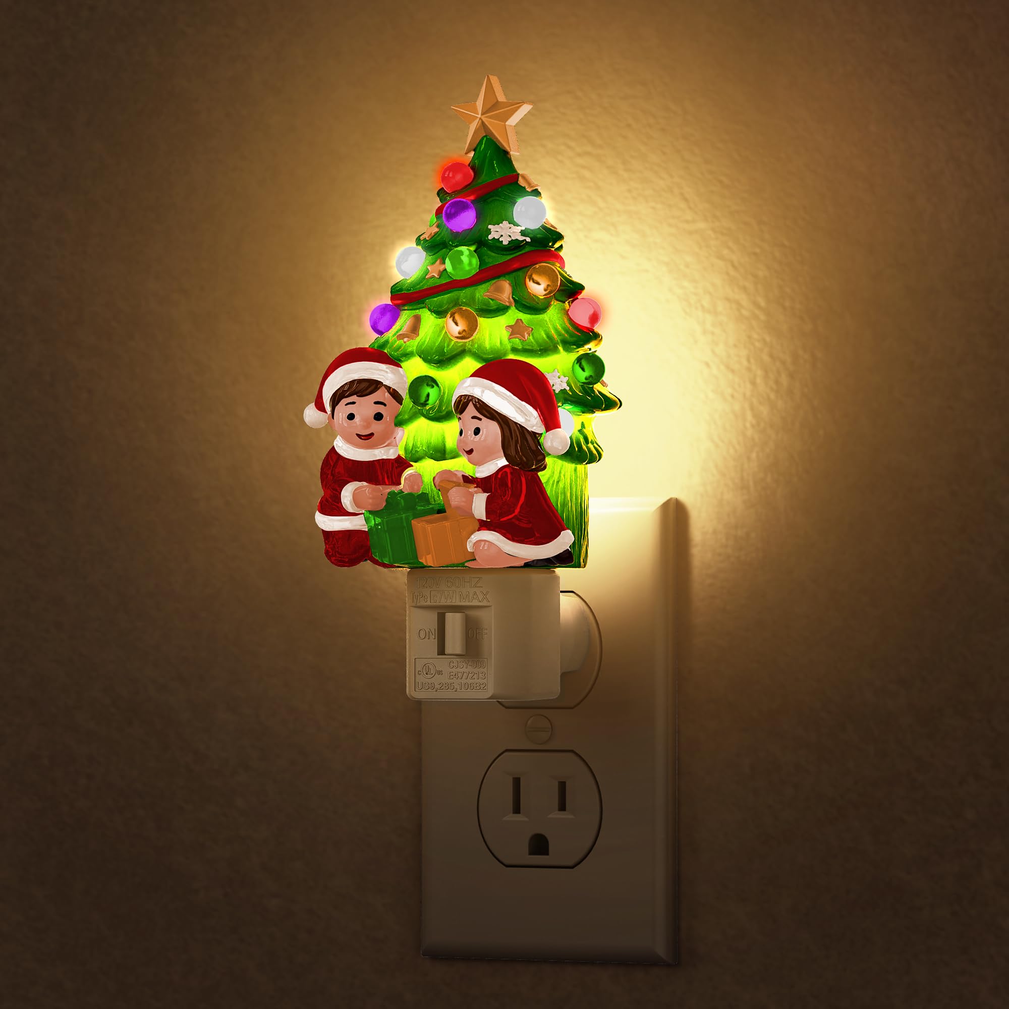 Briignite Christmas Tree Night Lights for Kids, Warm White LED, Plug into Wall, Nursery, Bedroom, Christmas Decor