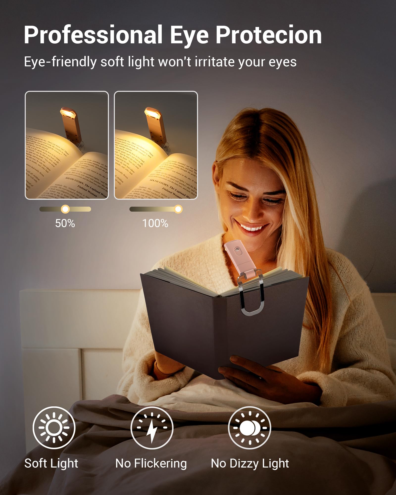 Dewenwils Usb Rechargeable Book Light, Led Clip On Reading Lights For Books In Bed At Night, Portable Bookmark Lamps, Warm White