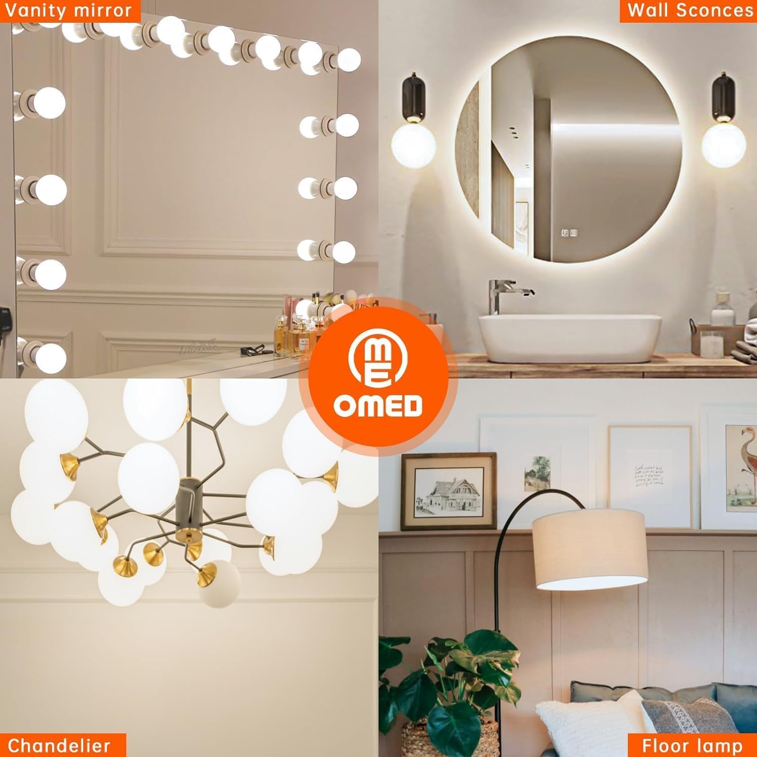 Omed G80/G25 Dimmable Vanity Light Bulbs Daylight White 4000K, 6W Led Globe Light Bulbs 60 Watt Equivalent, 600 Lumens Bright Wh