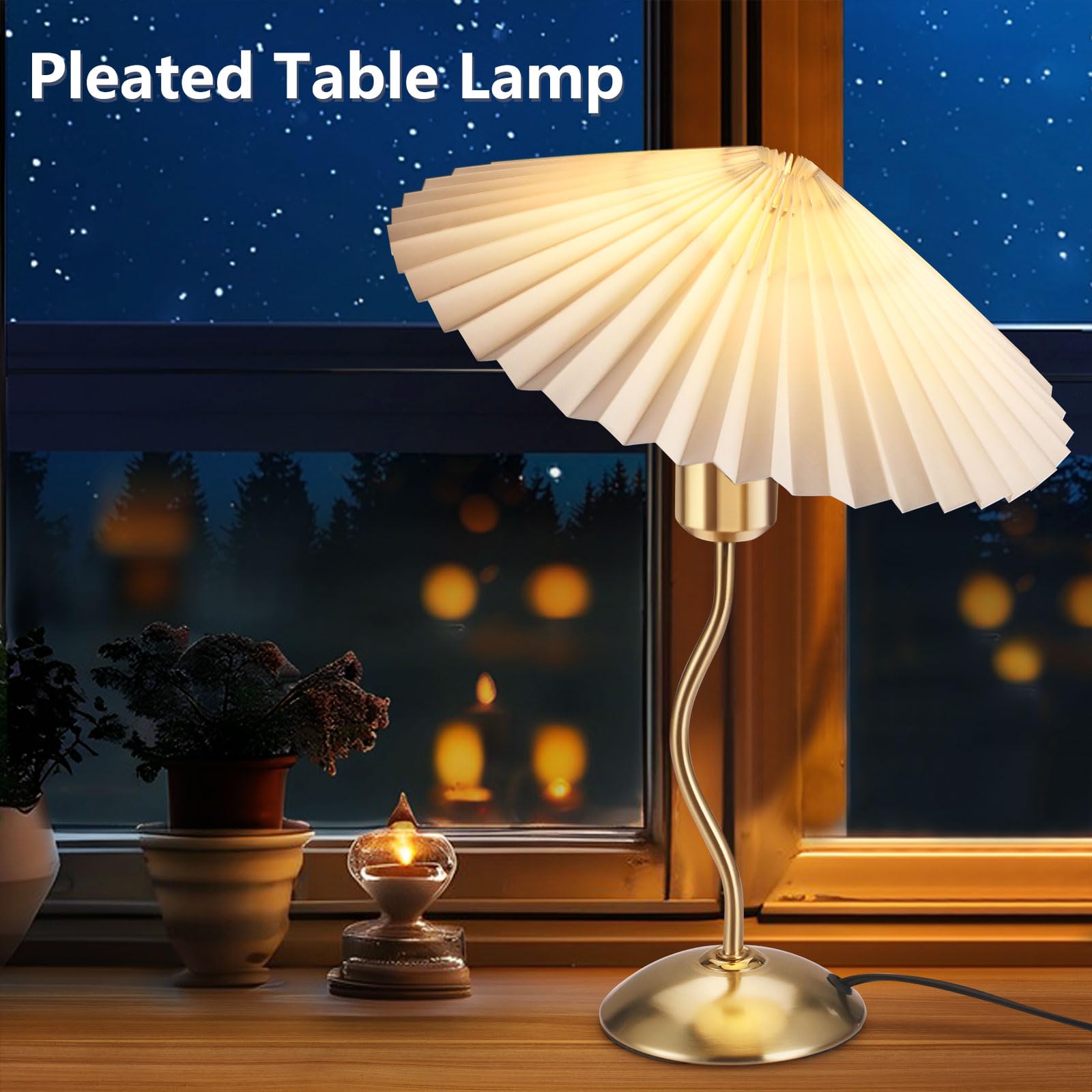 Small Pleated Table Lamp, Bedside Table Lamp For Bedroom, Night Stand Light Lamp With Fabric Shade, Morden Mini Lamp, Decor Desk