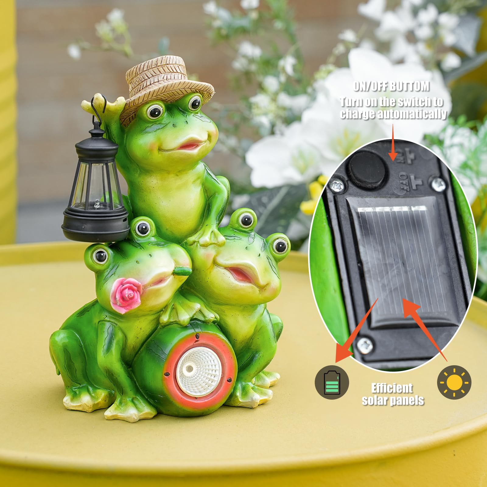 Joint Honglin Solar Frog Family Garden Statue Three Frog Figurines with Lantern & LED Light - Cute Solar Yard Decor for Lawn, Pa