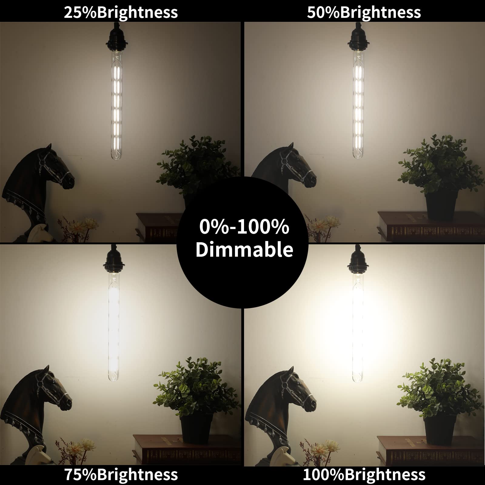 HXMLS Dimmable LED Tubular Bulb, 12W (100W Equivalent), 4000K Daylight White, Clear Glass, E26 Base, 4 Count