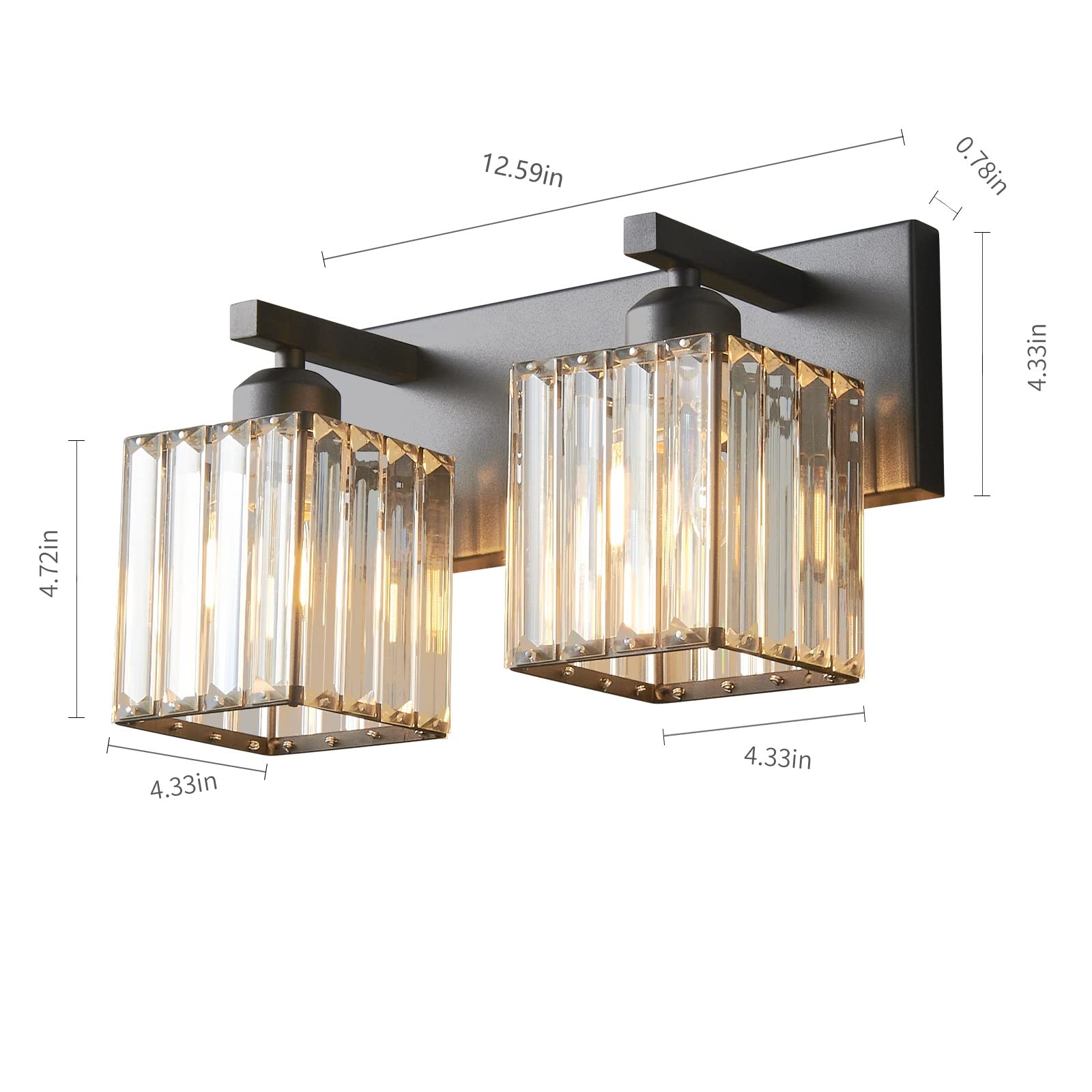 FDPBY Modern 2-Light Bathroom Vanity Wall Light, Black Metal, Model JW-002