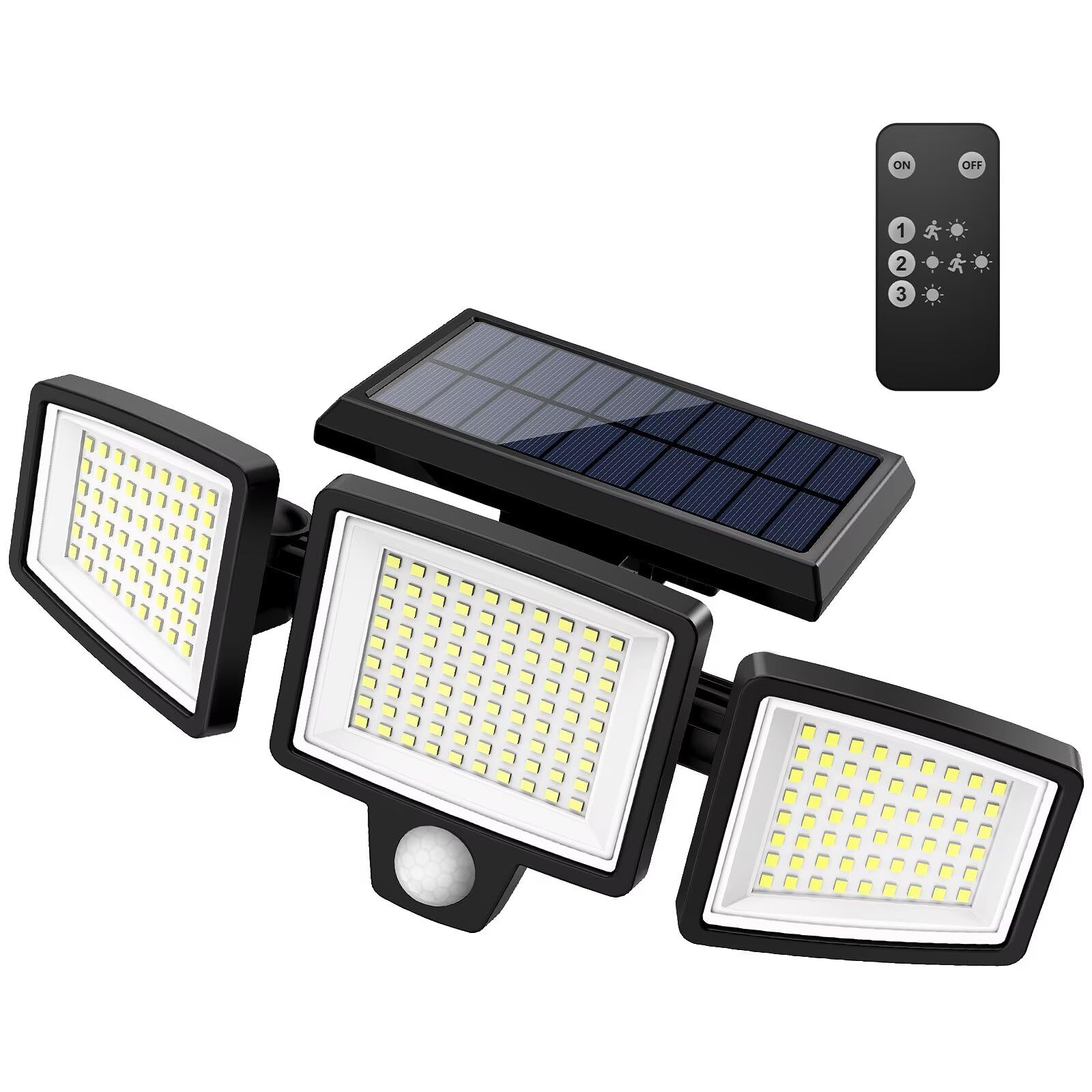 Tuffenough Solar Outdoor Lights 2500LM 210 LED Motion Sensor, 3 Heads, IP65 Waterproof, 270° Wide Angle, 1 Pack, Black