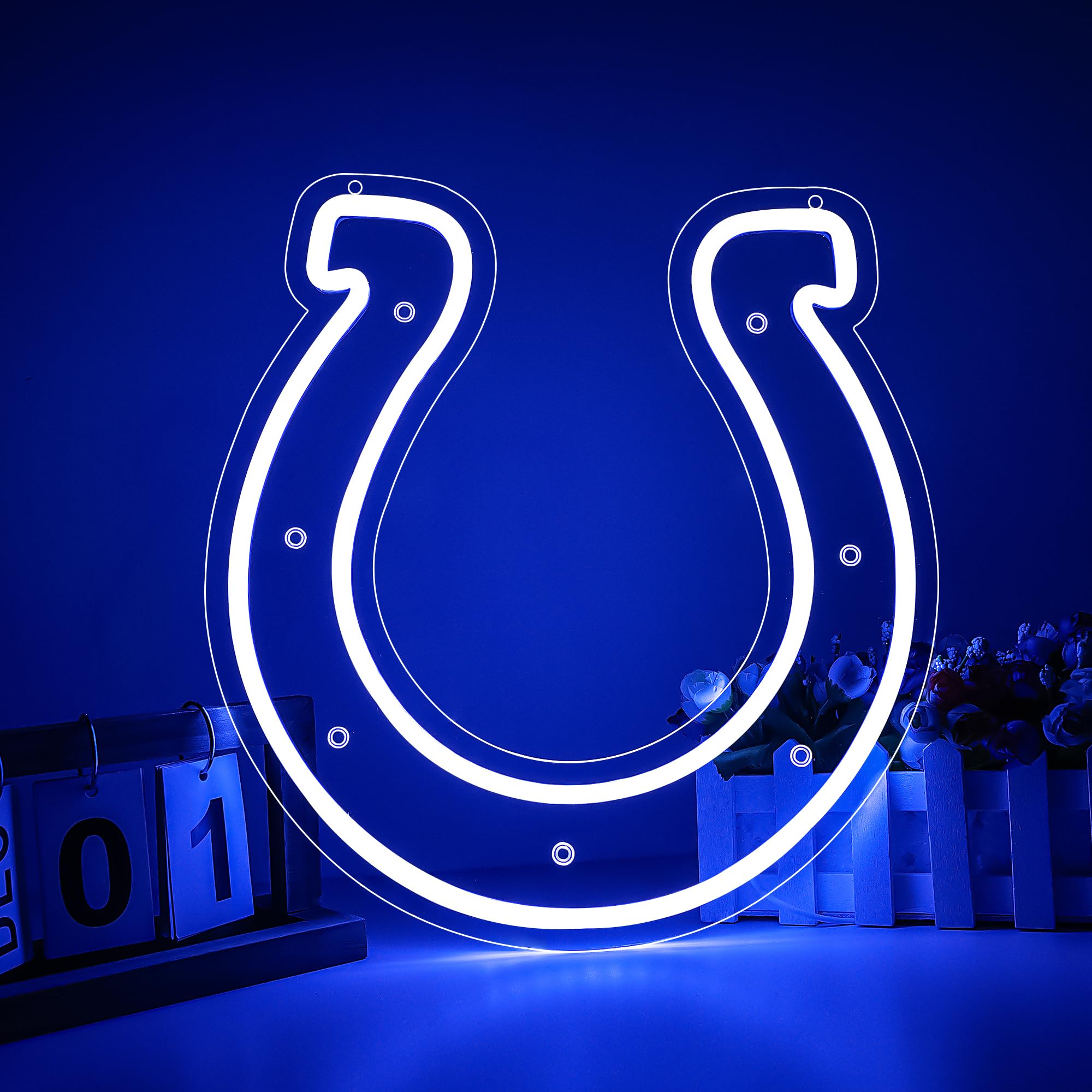 Football Neon Sign for Wall Decor Colts Team Led Neon Sign for Man Cave Birthday Gifts for Football Fans Football Team Sign Blue Neon Lights Sign for Party,Club,Bar,Dorm Size12.9 * 13.7inch(ZYLD116)