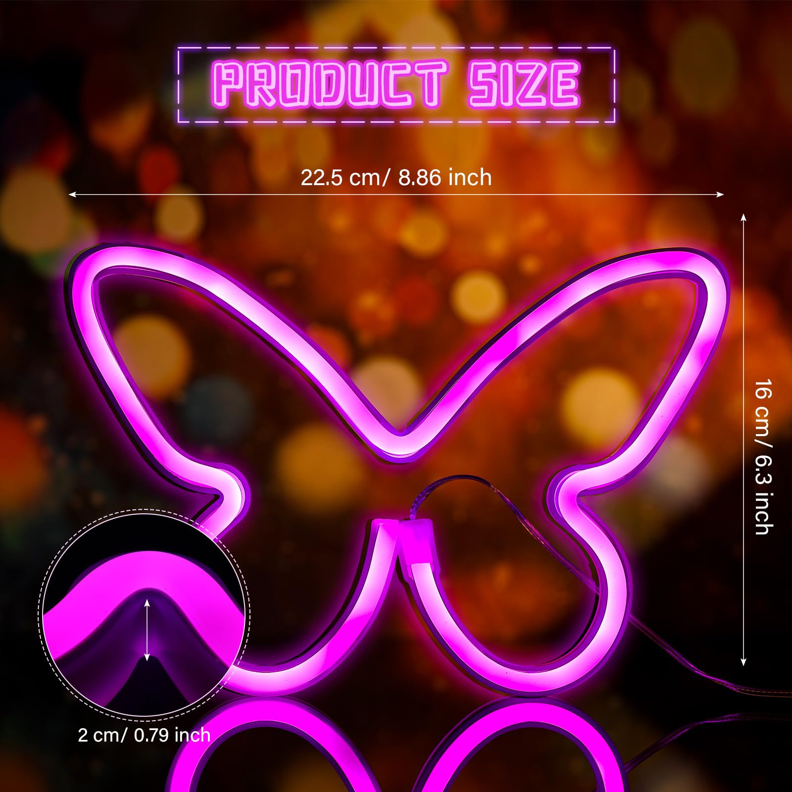 Riakrum Butterfly Neon Signs LED Light, 3AA Battery/USB Operated, Purple & Pink, Wall Decor for Home, Bedroom, Birthday Party, Model SW-Riakrum-2642