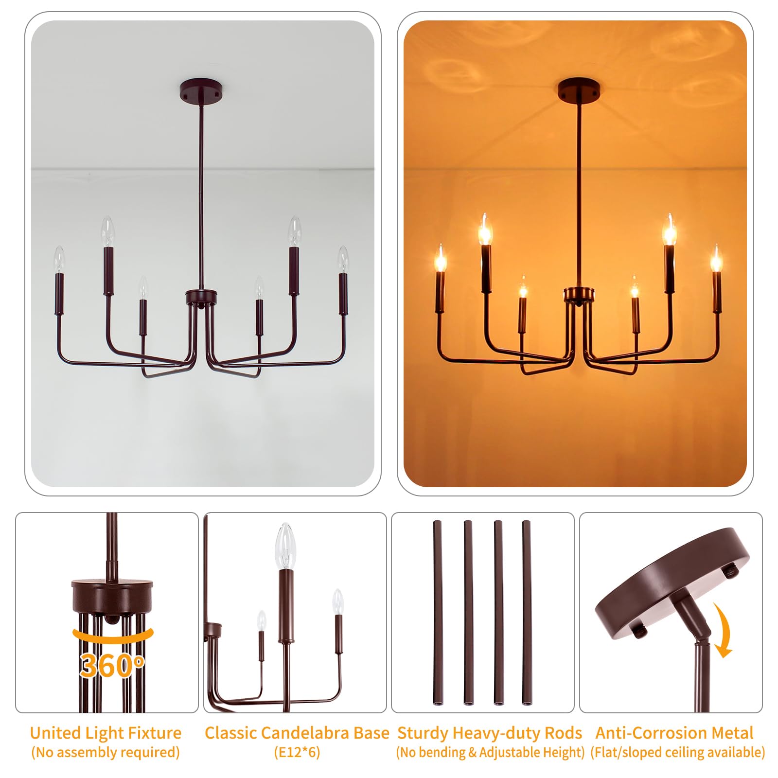 Rviezza 6-Light Farmhouse Chandelier, Oil Rubbed Bronze, Rustic Industrial Design for Dining Room, Living Room, Kitchen, 28.74" Size