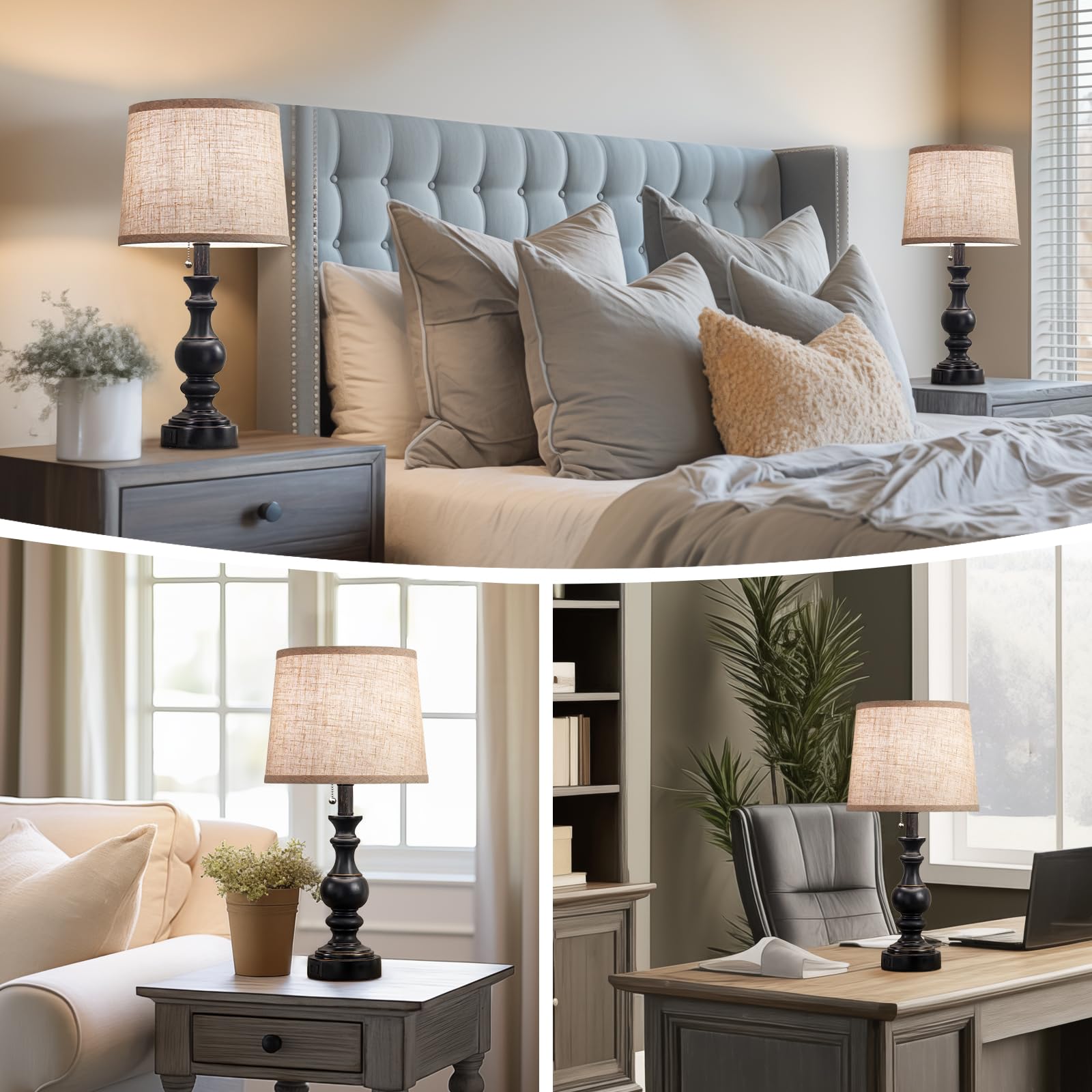 Booucuu Table Lamps For Bedroom Set Of 2 Farmhouse Bedside Lamps For Nightstand With Usb C+A Charging Ports, Vintage Traditional