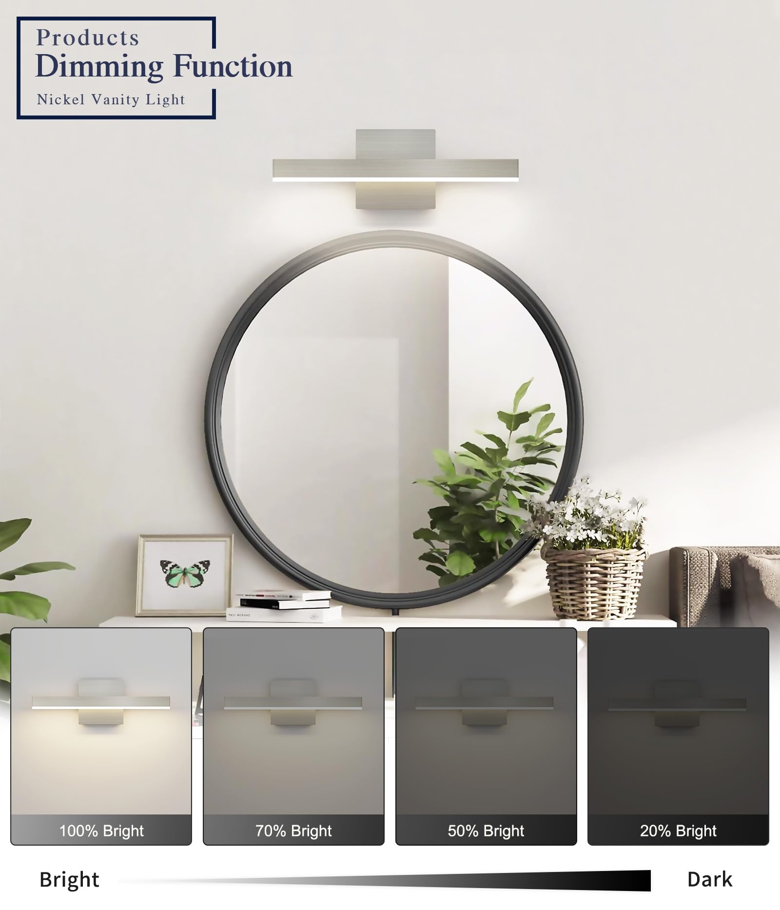 Joossnwell Bathroom Light Fixtures Brushed Nickel Vanity Lights Bar 5Cct Dimmable Modern Bathroom Lighting Fixture Over Mirror Led Vanity Light For Bathroom 15.74 Inch Etl Certificated