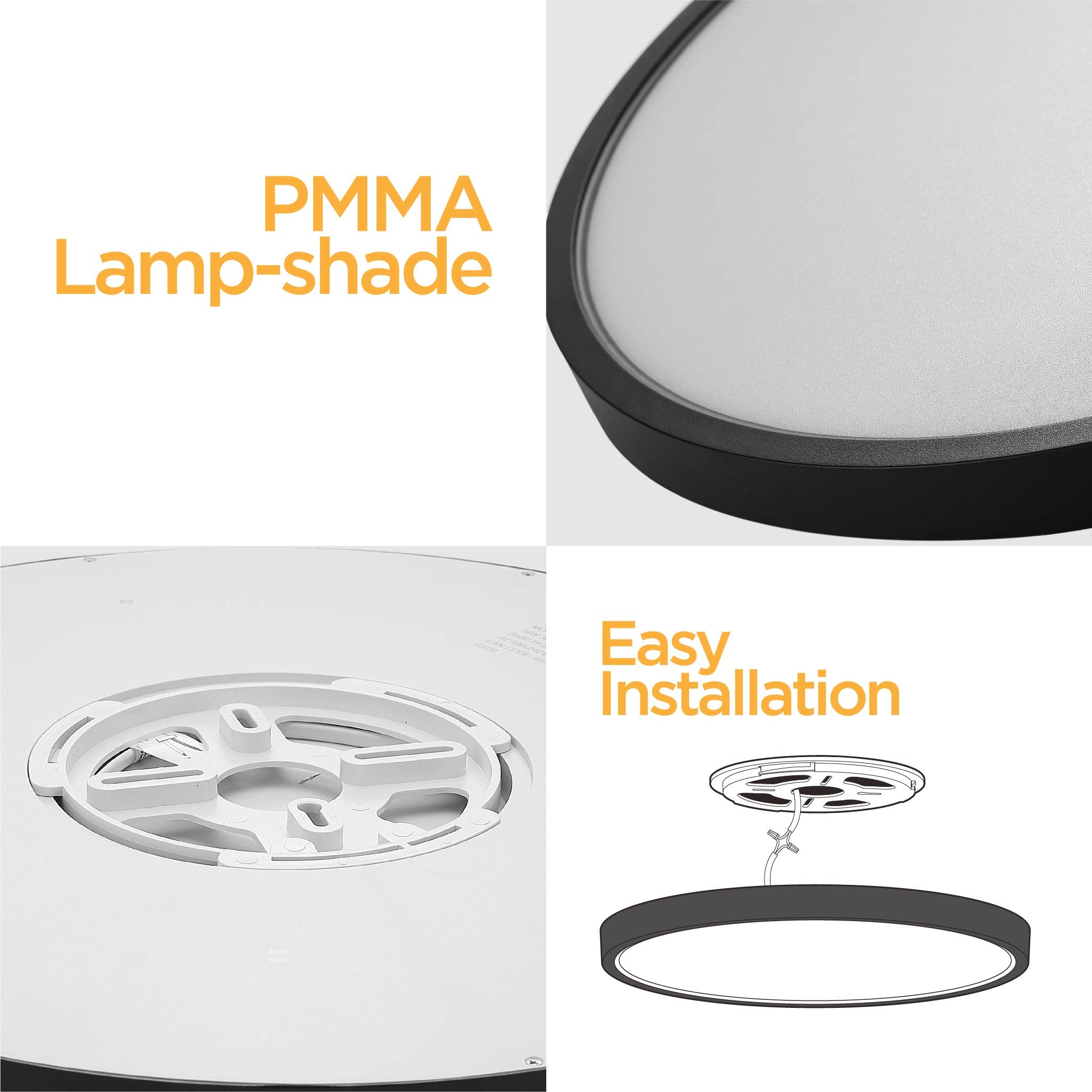 TALOYA LED Ceiling Light 15.8 Inch 2-Pack, Black, 3-in-1 (3000K/4000K/6500K), Polycarbonate, Model MOON