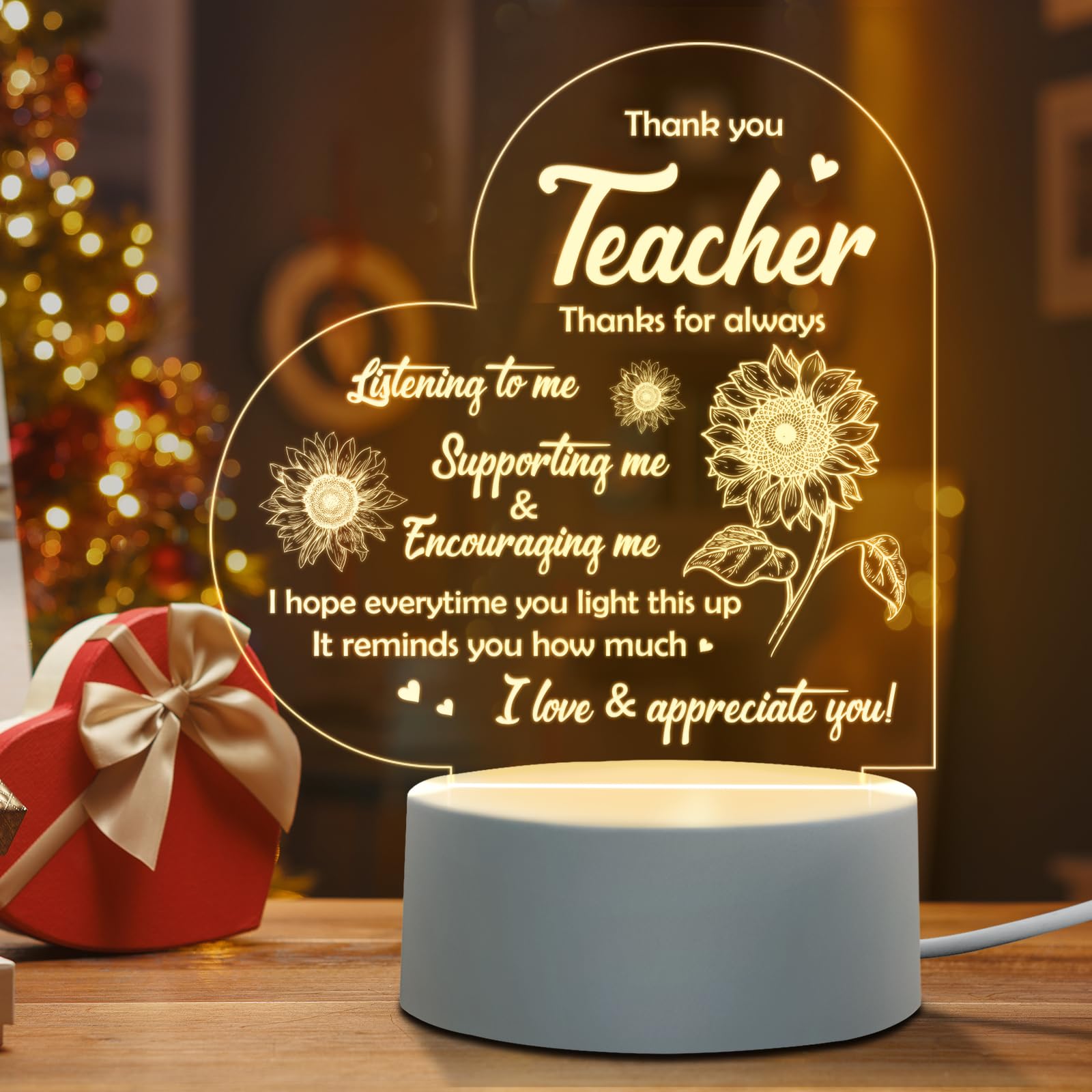 Afterprints Teacher Gifts - Engraved Night Light, Teacher Appreciation Gifts For Women On Birthday, Retirement, Farewell, Thank