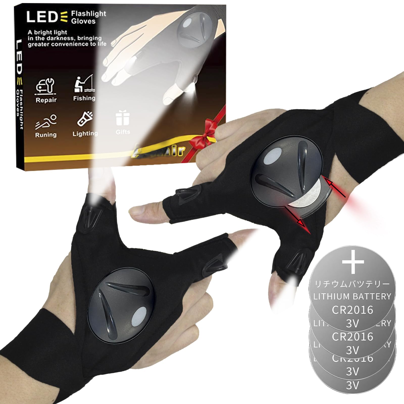 HikooLSS LED Flashlight Gloves Gifts for Men Unique and Cool Gadget Gifts Fathers Day/Birthday Gifts Useful Tools for Dad (No T