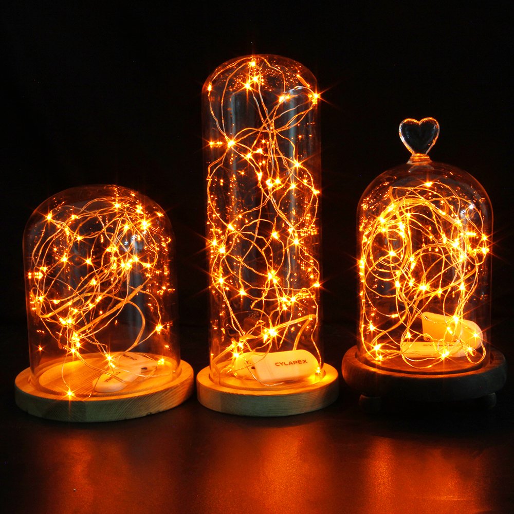 Cylapex 6 Pack Orange Fairy Lights String Battery Operated Fairy Lights Firefly Lights Led Starry String Lights 3.3Ft 20 Leds Silvery Copper Wire For Hallowen Christmas Decor Costume Wedding Party