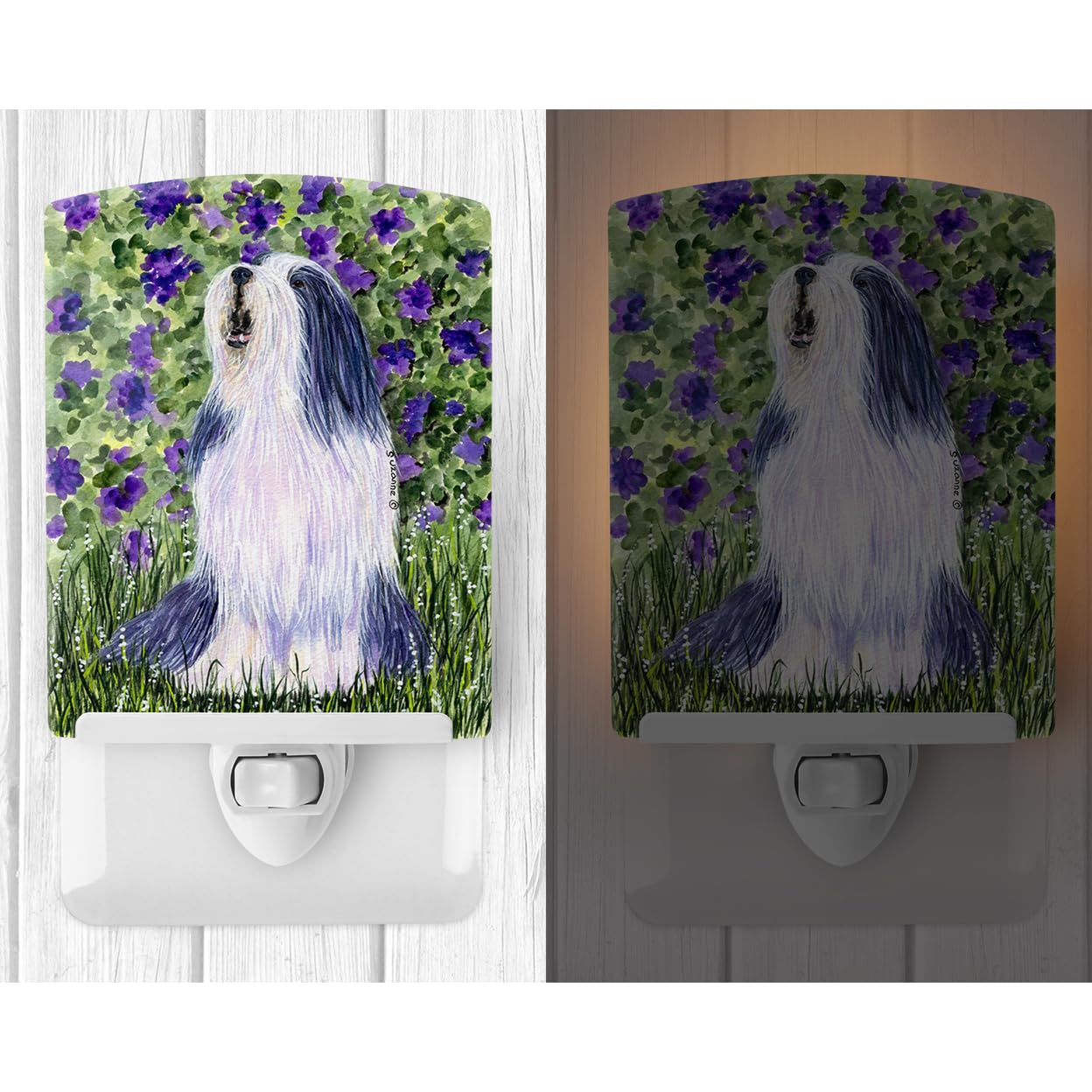 Caroline'S Treasures Ss8602Cnl Bearded Collie Ceramic Night Light Compact, Ul-Certified, Ideal For Bedroom, Bathroom, Nursery, Hallway, Kitchen, 6X4X3, Multicolor