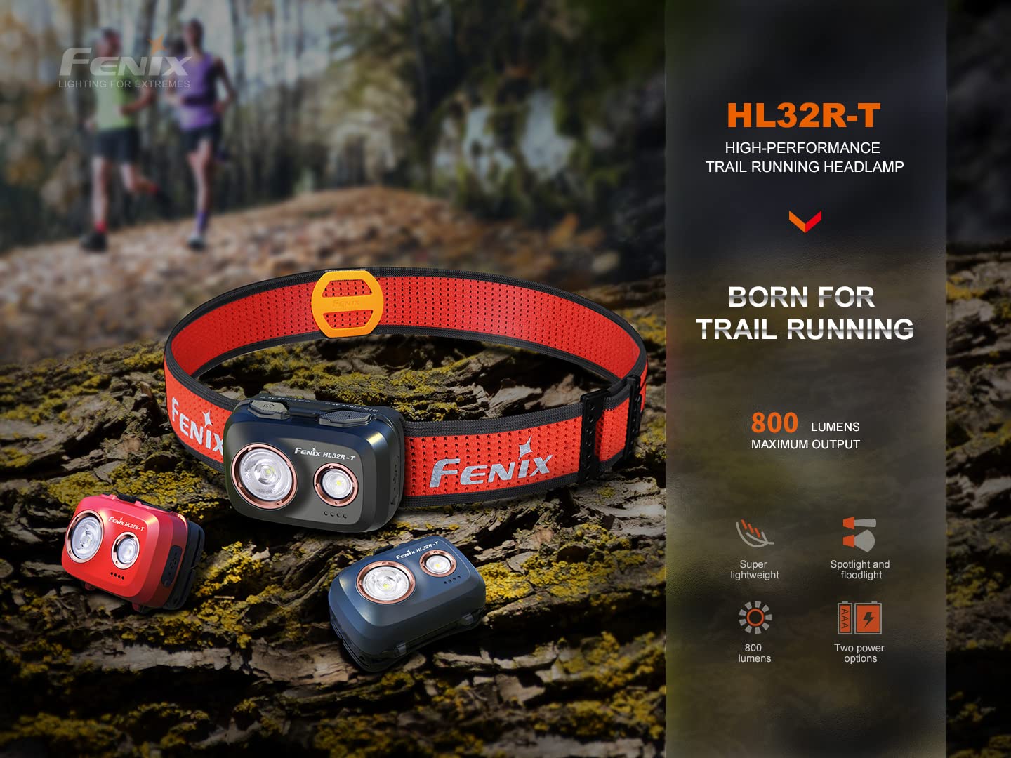 Fenix Hl32R-T Trail Running Headlamp, 800 Lumen Usb-C Rechargeable Lightweight Bright With Spotlight And Floodlight Dual Beam An