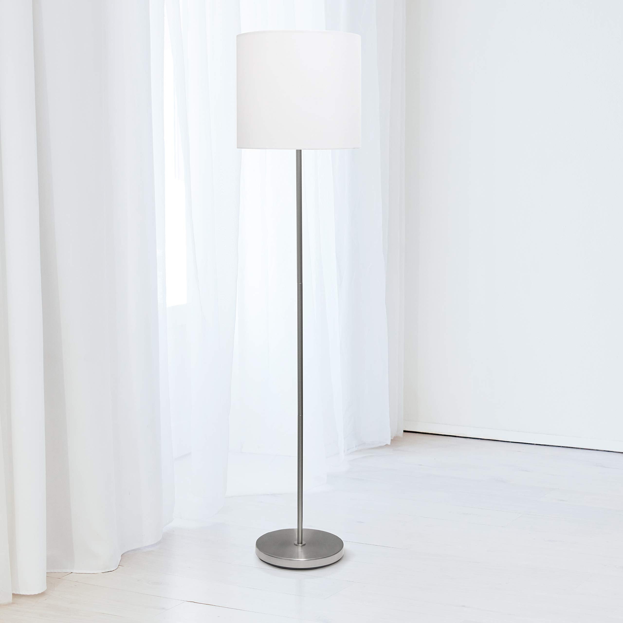 Simple Designs LF2004-WHT Floor Lamp, Brushed Nickel, Metal, White, No Bulb