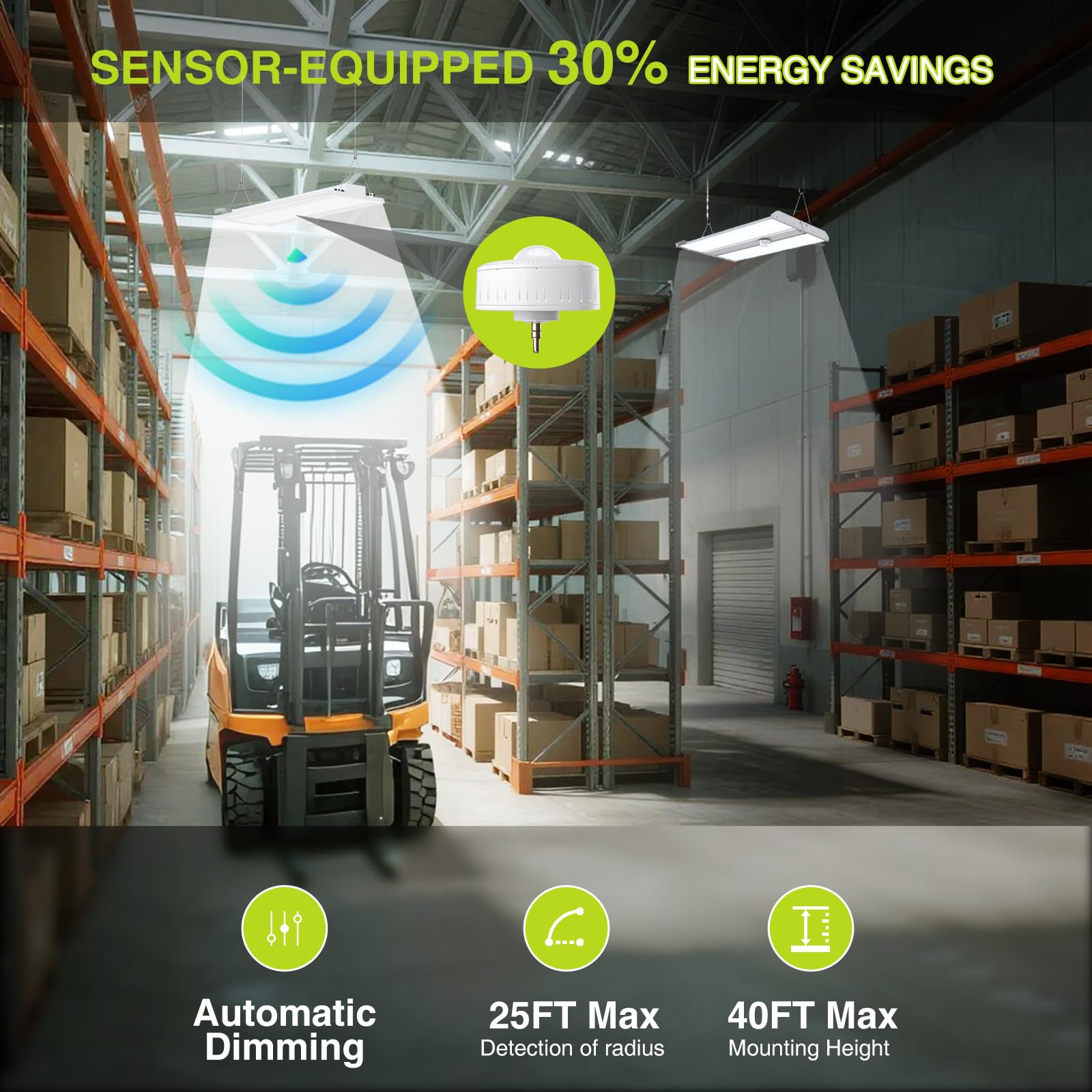 Yxl 210W 4 Pack Motion Sensor Led Linear High Bay Shop Light  Larger Central Lighting Area  45000Lm  120-277V  0-10V  5000K  Commercial Linear High Bay Led Shop Lights For Warehouse Industrial  Ul