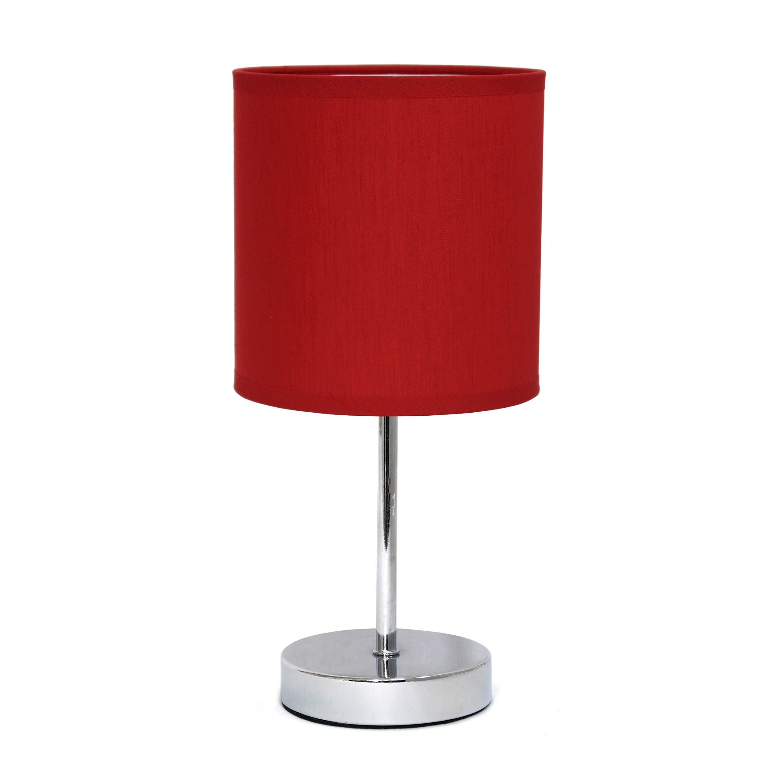 Simple Designs Mini Table Lamp, Chrome with Fabric Shade, Red, Model LT2007-RED, No Bulb