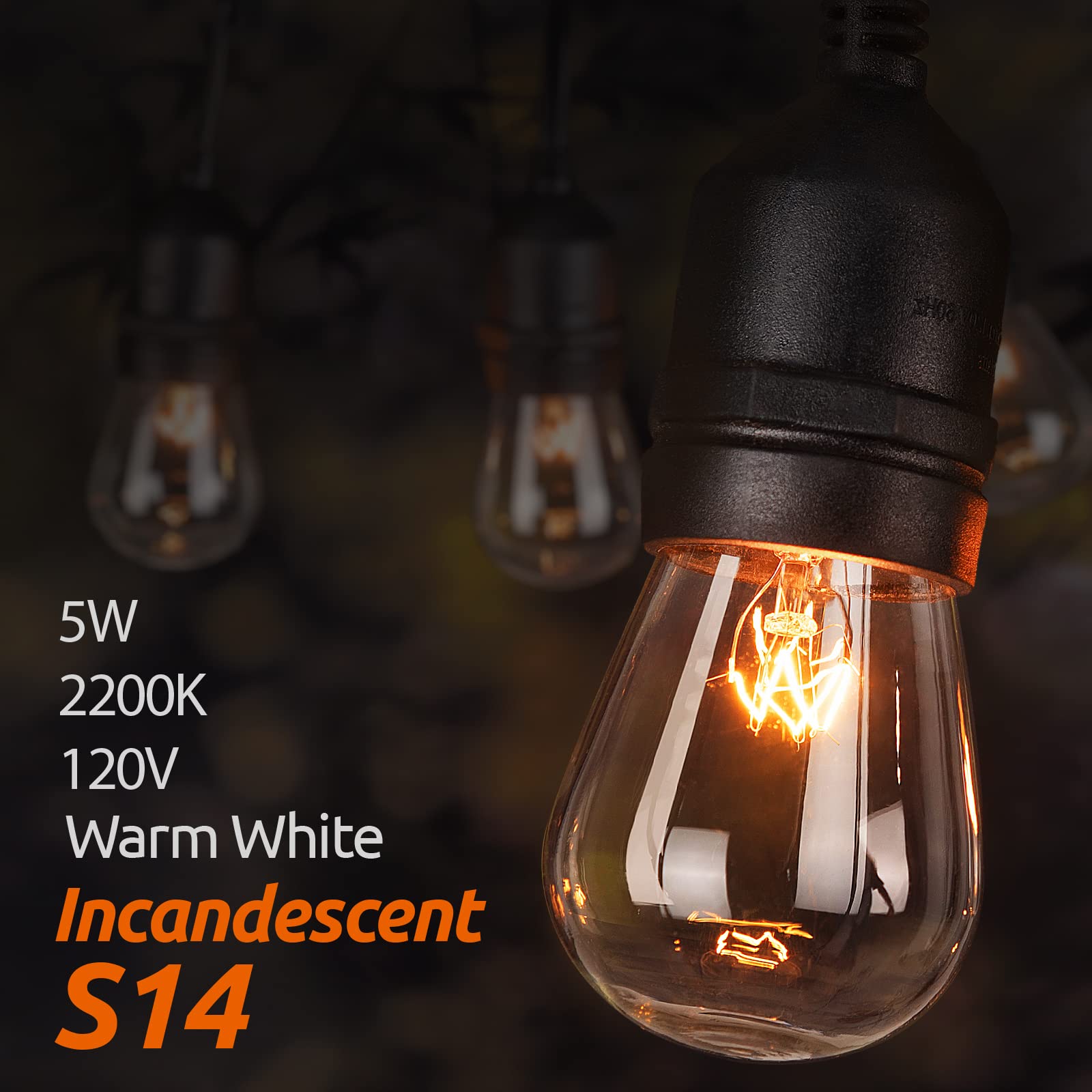 addlon S14 Incandescent Replacement Bulbs 5W E17 4 Pack Waterproof Clear 2200K for Outdoor String Lights